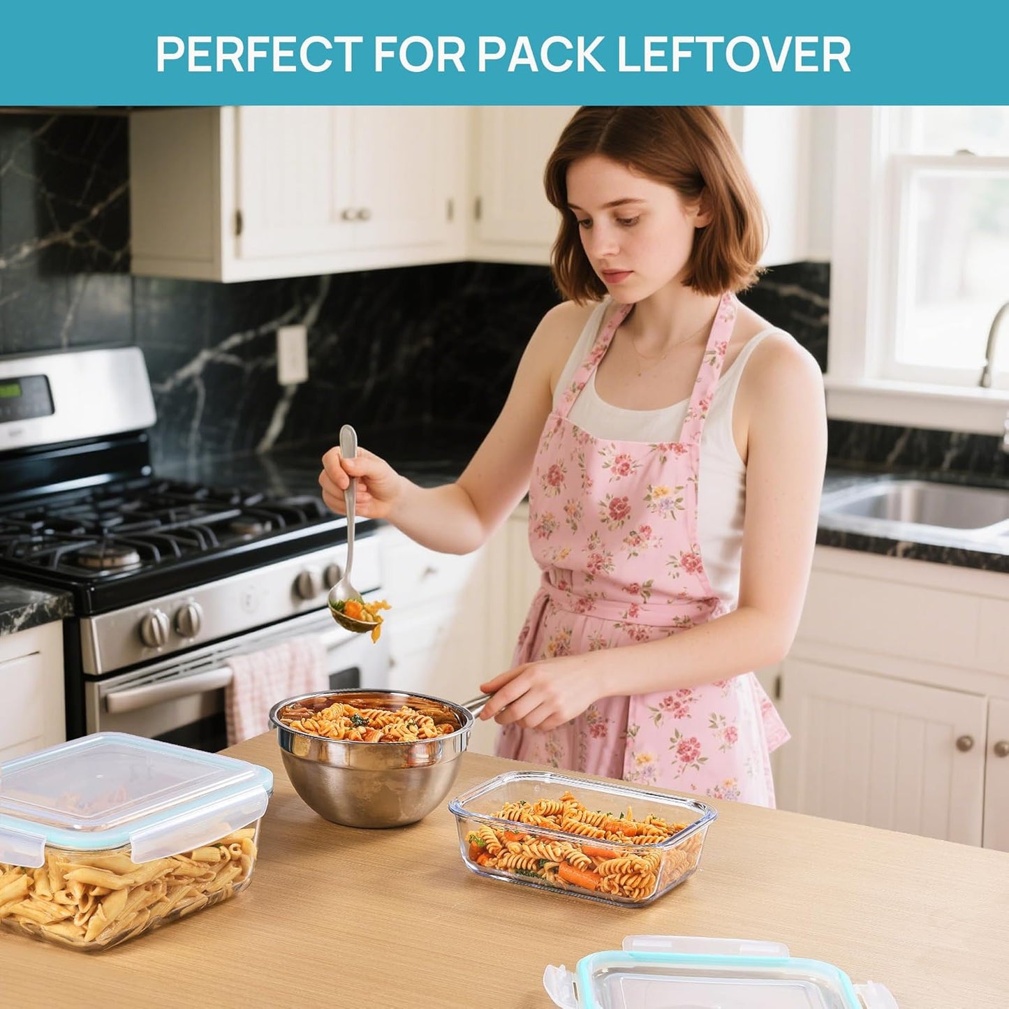 Vtopmart 122oz+50oz Large Glass Food Storage Containers with Airtight Lids, Big Glass Containers for Roasting Chicken, Baking Casseroles, Food Storage, Meal Prep, Fruits, Thanksgiving Meals, BPA-Free