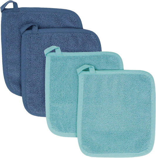 RITZ Terry Potholder & Hot Pad: Unparalleled Heat Resistant, Durable 100% Cotton – Ergonomically Designed for Optimal Grip – Easy-Care Machine Washable – 4-Pack, Dew/Federal
