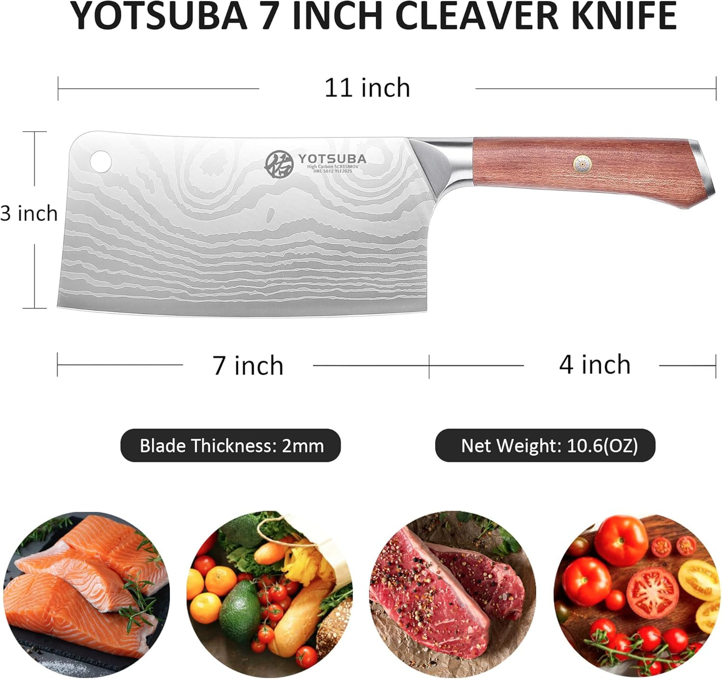 YOTSUBA 7 Inch Cleaver Knife, Ultra Sharp High Carbon Steel Vegetable Meat Cleaver with Ergonomic Rosewood Handle, Professional Butcher Knives for for Home Kitchen and Restaurant with Gift Box