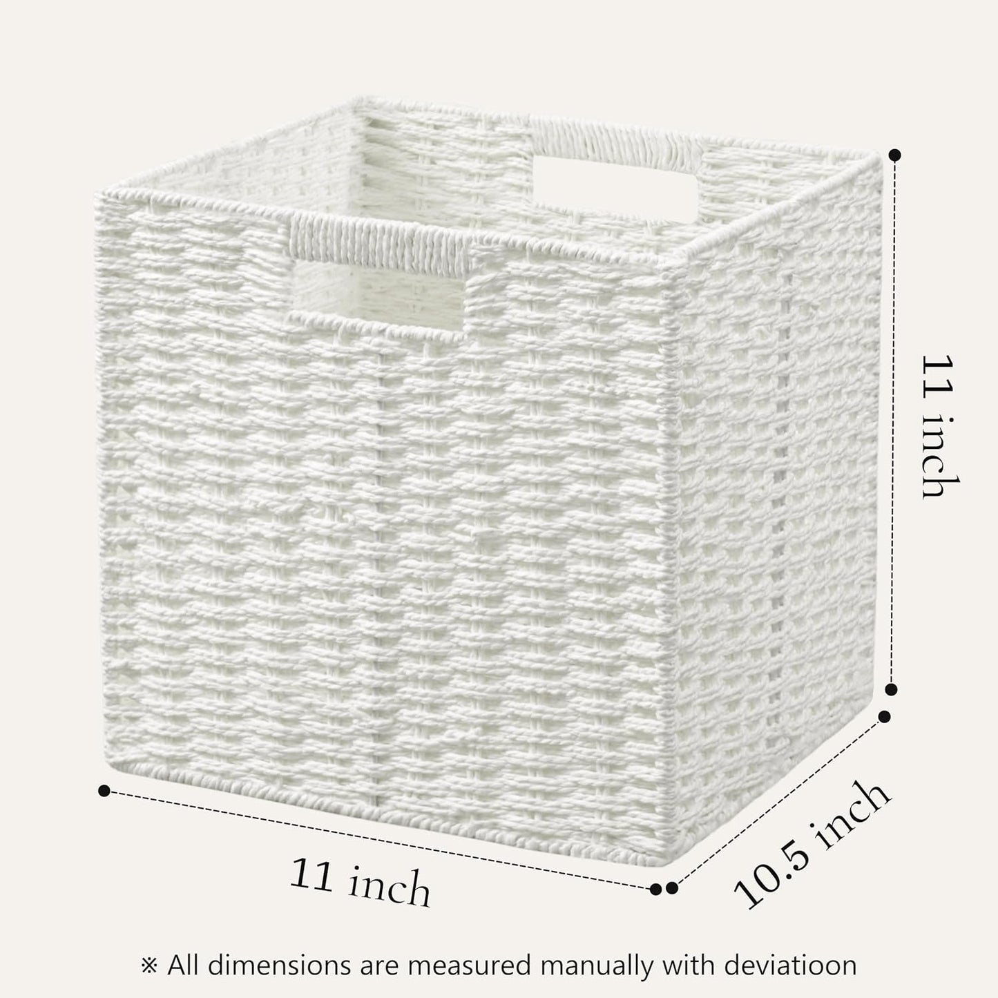 UBBCARE 3 Pack Wicker Basket, 11L×11H×10.5W inch Woven Paper Rope Storage Baskets for shelves, Foldable Cube Storage bin with Handle, Storage Basket for Organizing & Decor, White