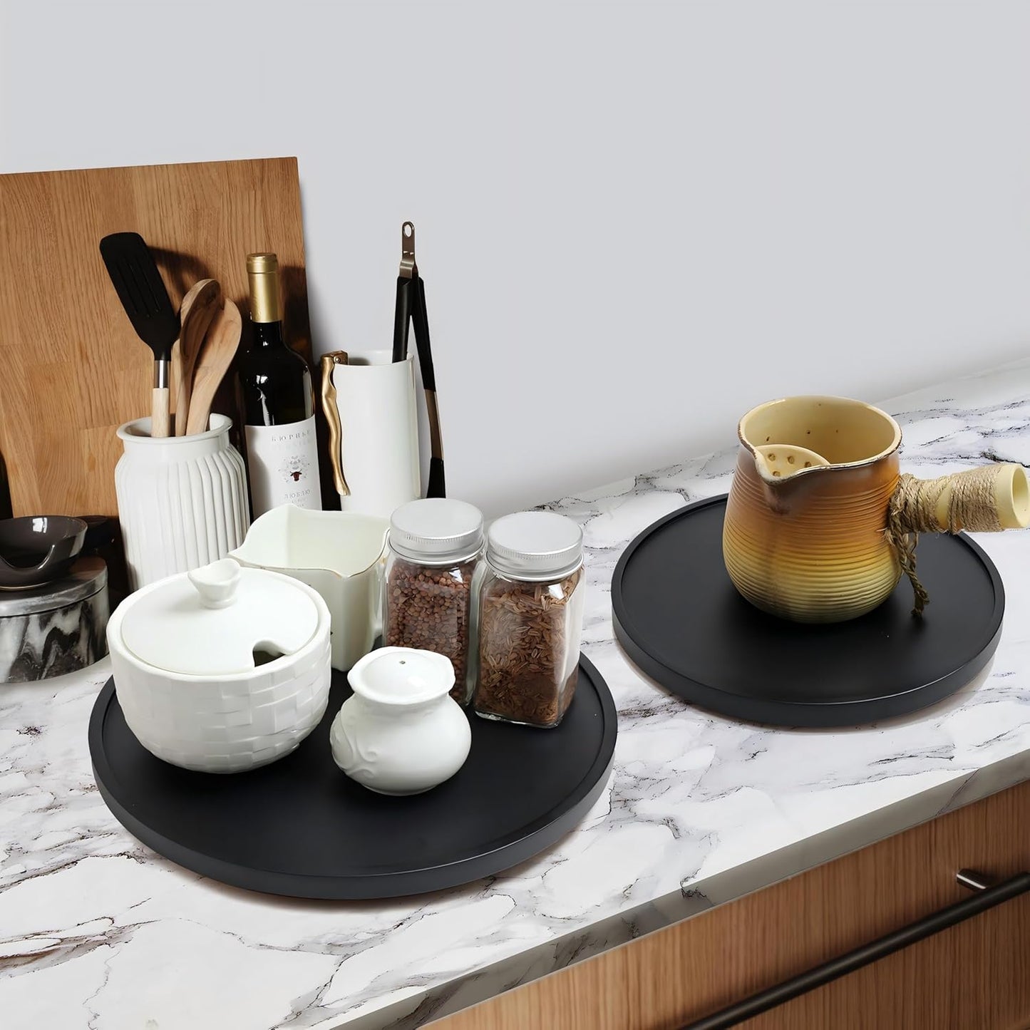 10-inch Black Wood Lazy Susan Organizers, ACIAZAAZ Lazy Susan Turntable for Cabinet, Kitchen Turntable Storage for Table, Countertop, Pantry