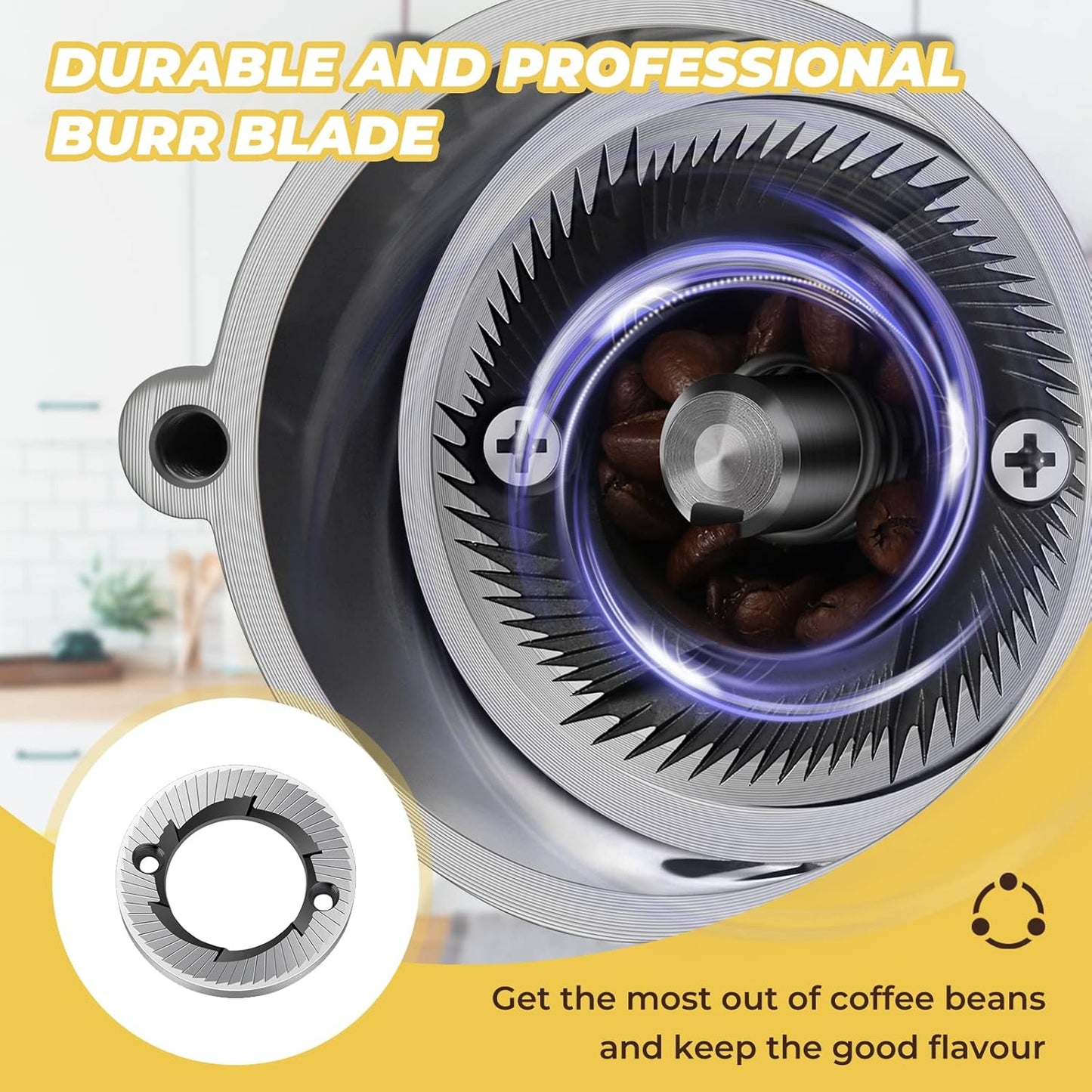 Burr Coffee Grinder Electric Espresso Grinder Commercial & Homeuse Silent Small Coffee Bean Grinder with Hopper Adjustable Grind, With Brush, Spoon, Black