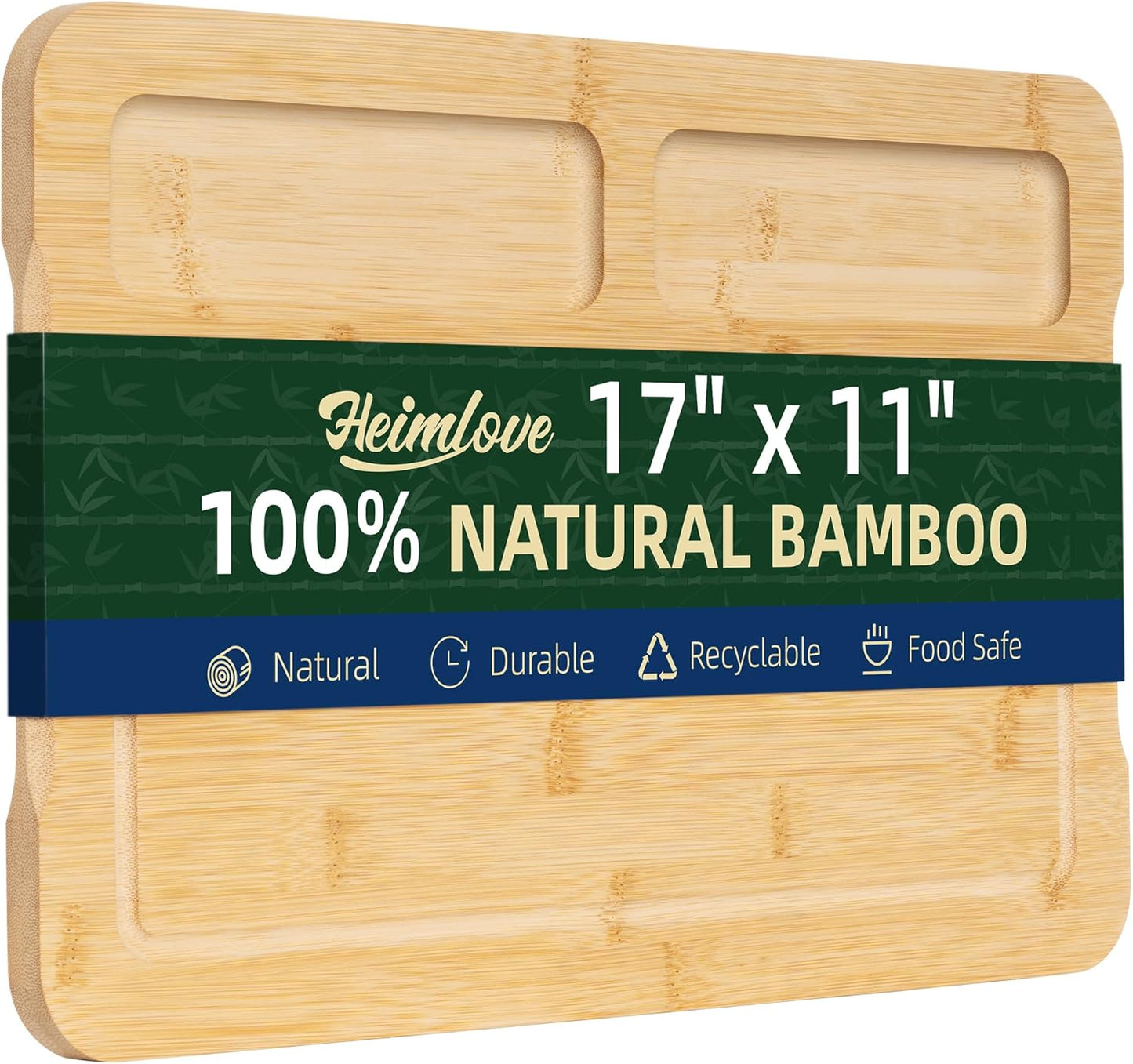 Heimlove Extra Large Cutting Board, 17" Wooden Cutting Boards for Kitchen Charcuterie Boards with Juice Groove and Handles, Chopping Board for Meat, Vegetables and Cheese