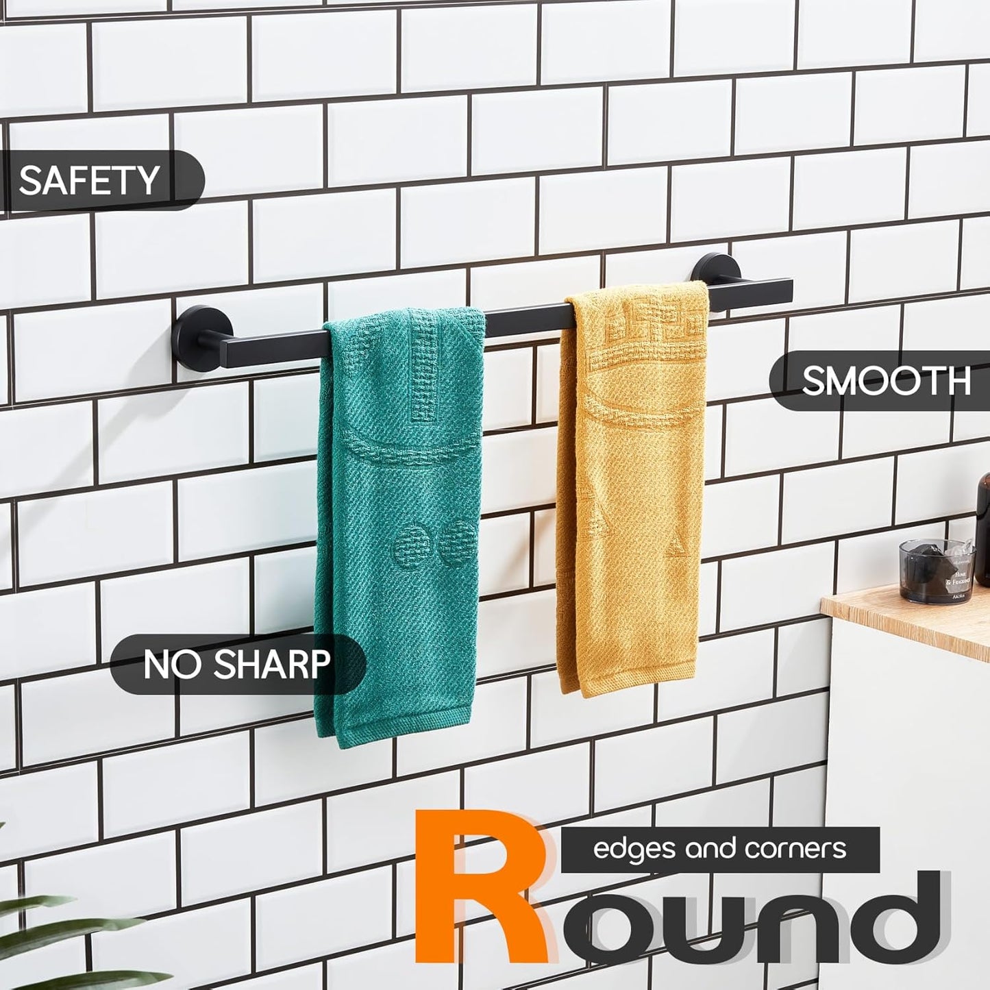 24 Inch Bathroom Towel Racks Bath Towel Bars Kitchen Towel Holder Towel Rails Wall Mounted SUS304 Stainless Steel Matte Black AN4001MB-L24