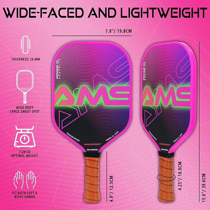 AMA SPORT Pickleball Paddles Set of 2 USAPA 1Portable Carry 2 Pickleball 3 Edge 4 Pickleballs, 2 Grip