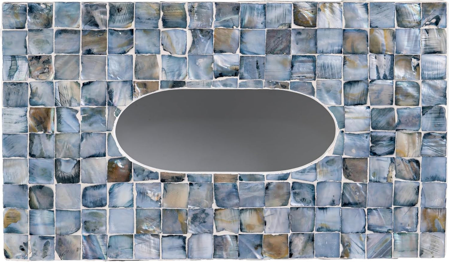 PEMAR Rectangular Mother of Pearl Tissue Box Capiz Shell Handmade Rectangle Tissue Box Cover Holder Decorative Napkin Dispenser Organizer Rustic Farmhouse Vintage Decor (Blue)