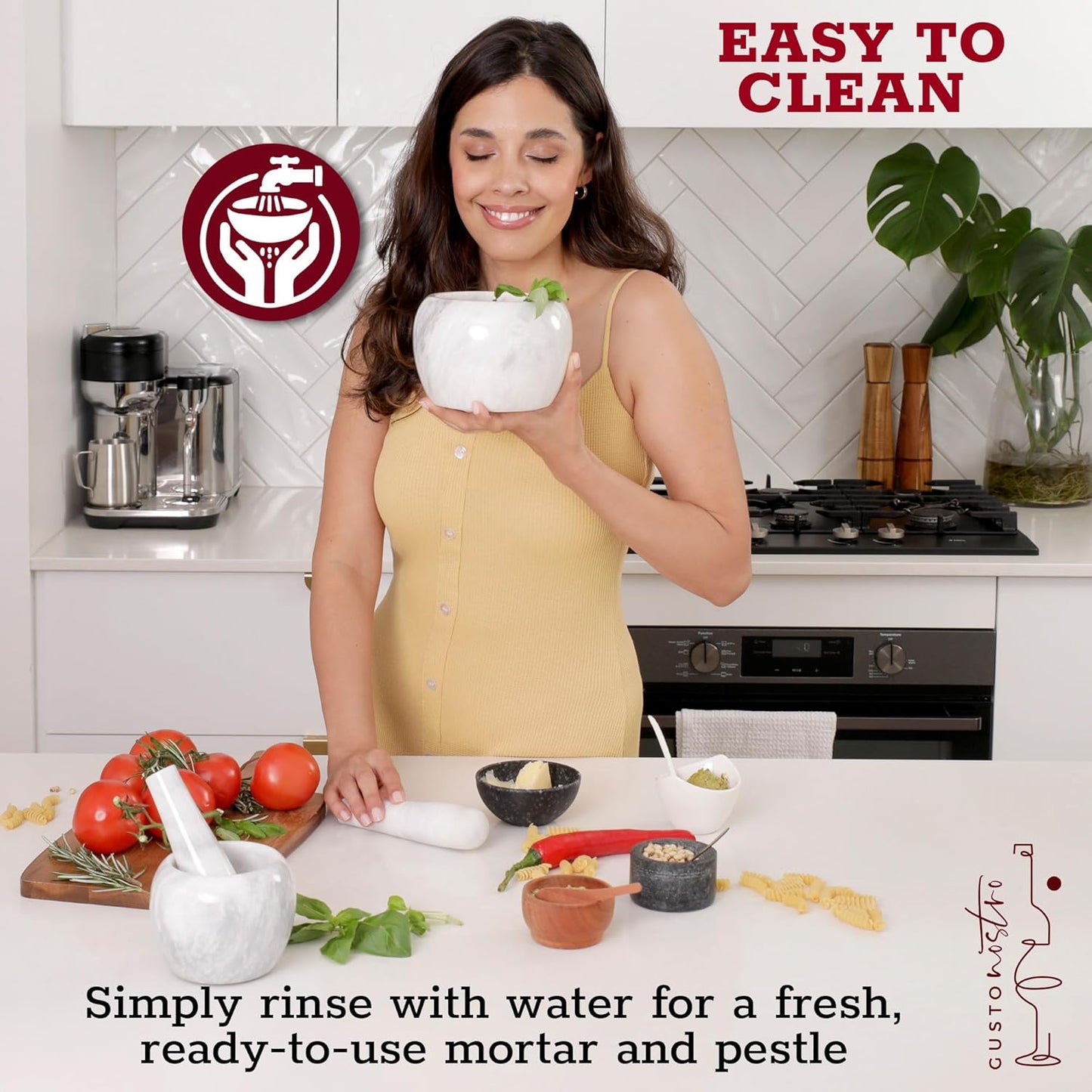 Gusto Nostro Natural Marble Mortar and Pestle Set Small| 4 Inch - 1.5 Cup | Mini Mortar Pestle Set for Grinding Herbs, Nuts, Grains | Pesto Grinding and Guacamole Stone Bowl | Marble Spice Crusher