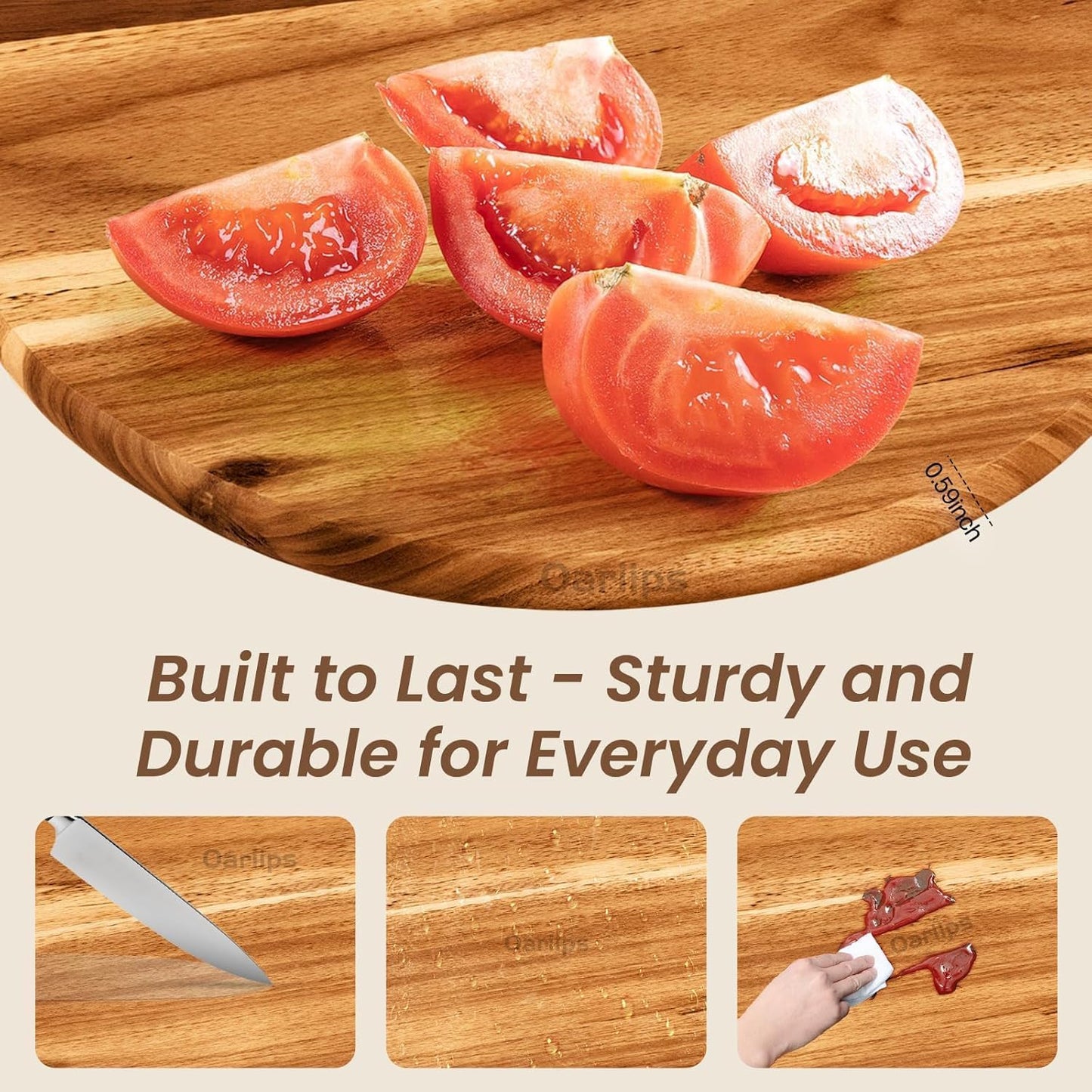 Acacia Wood Cutting Board Set of 3 with Handles – Round, Rectangular & Paddle Charcuterie Boards for Cheese, Meat, Pizza, Bread & Fruits