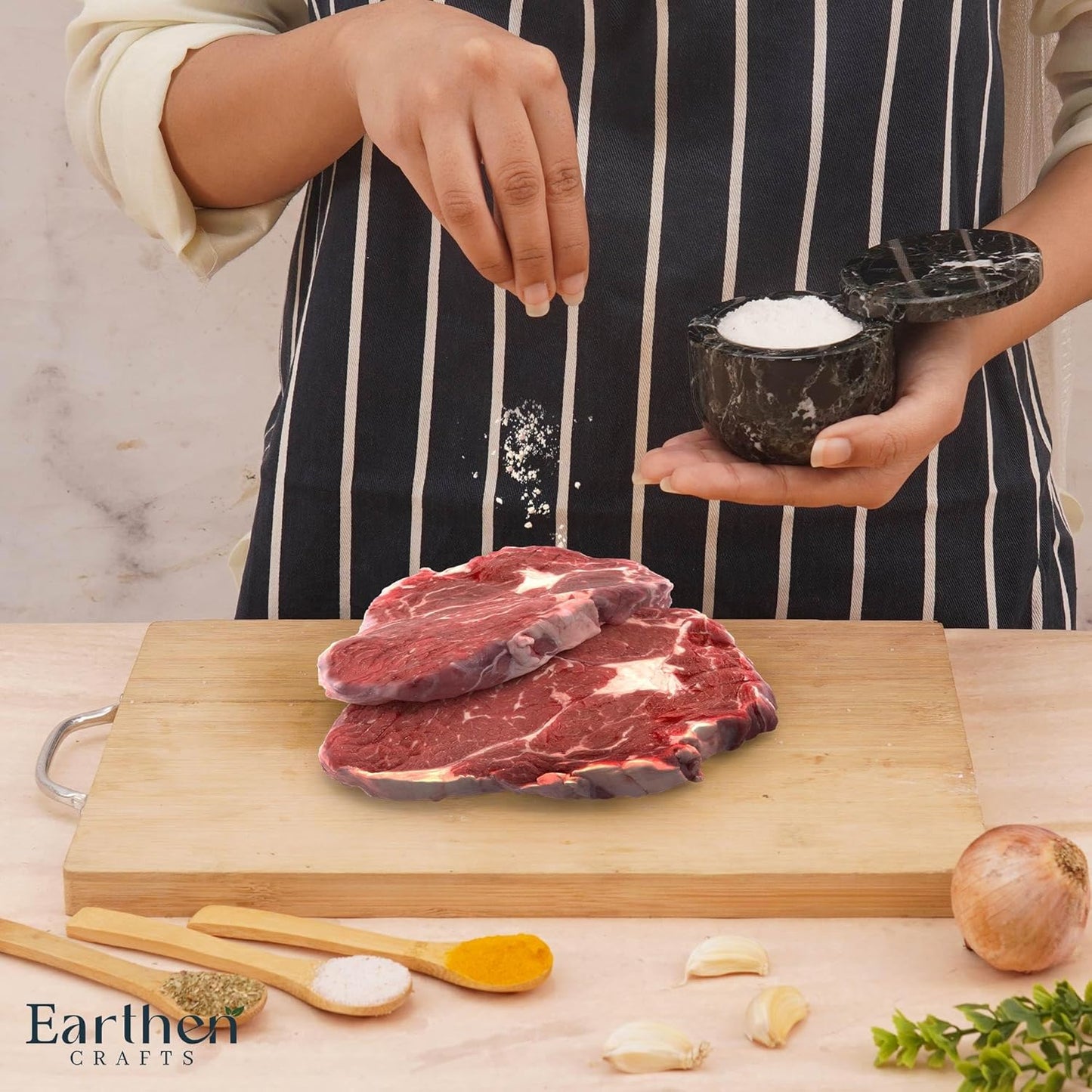 Marble Salt Cellar 3 Inch Black Salt Box With Swivel Lid, Spice Jar for Kitchen Counter with Magnetic Closure, Salt and Pepper Storage Container