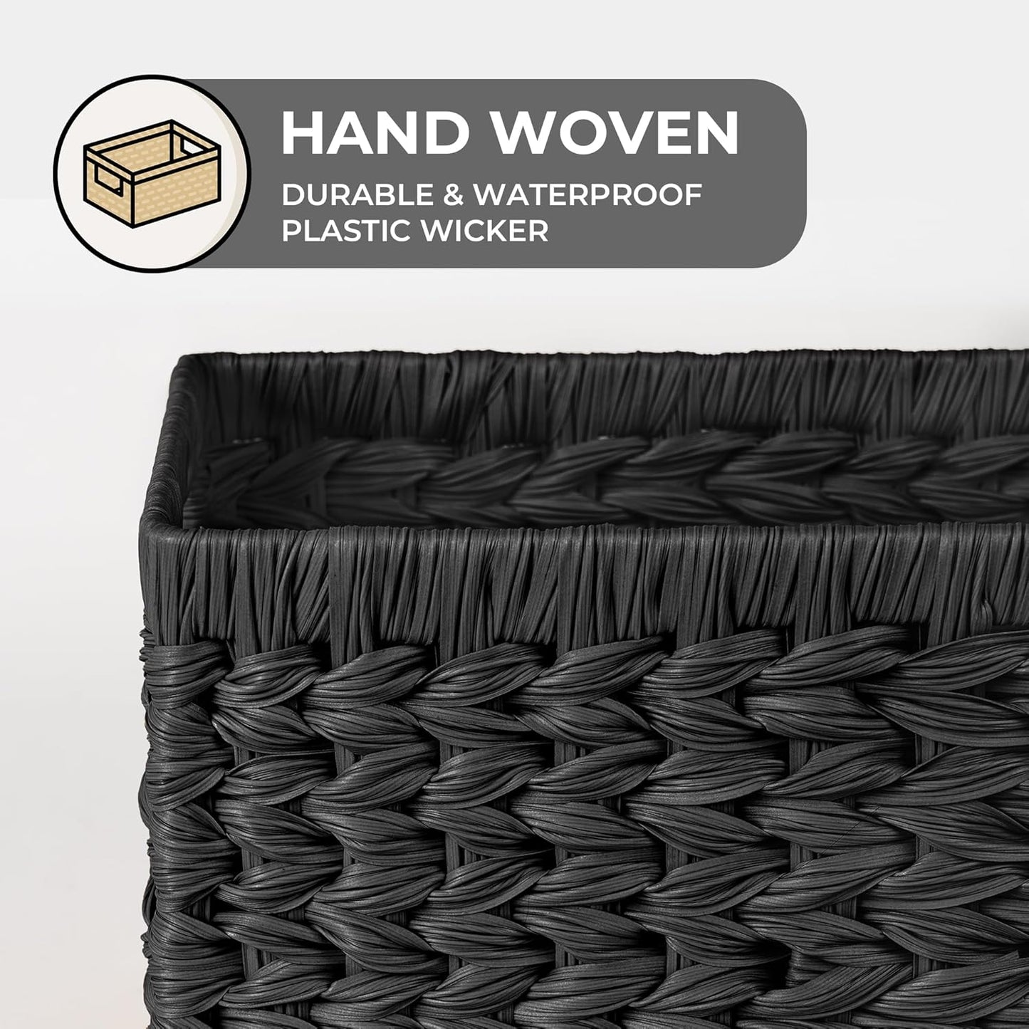 GRANNY SAYS Wicker Basket, Decorative Woven Baskets for Storage, Waterproof Storage Basket Organizer, Wicker Storage Basket for Organizing, 2-Pack, Black