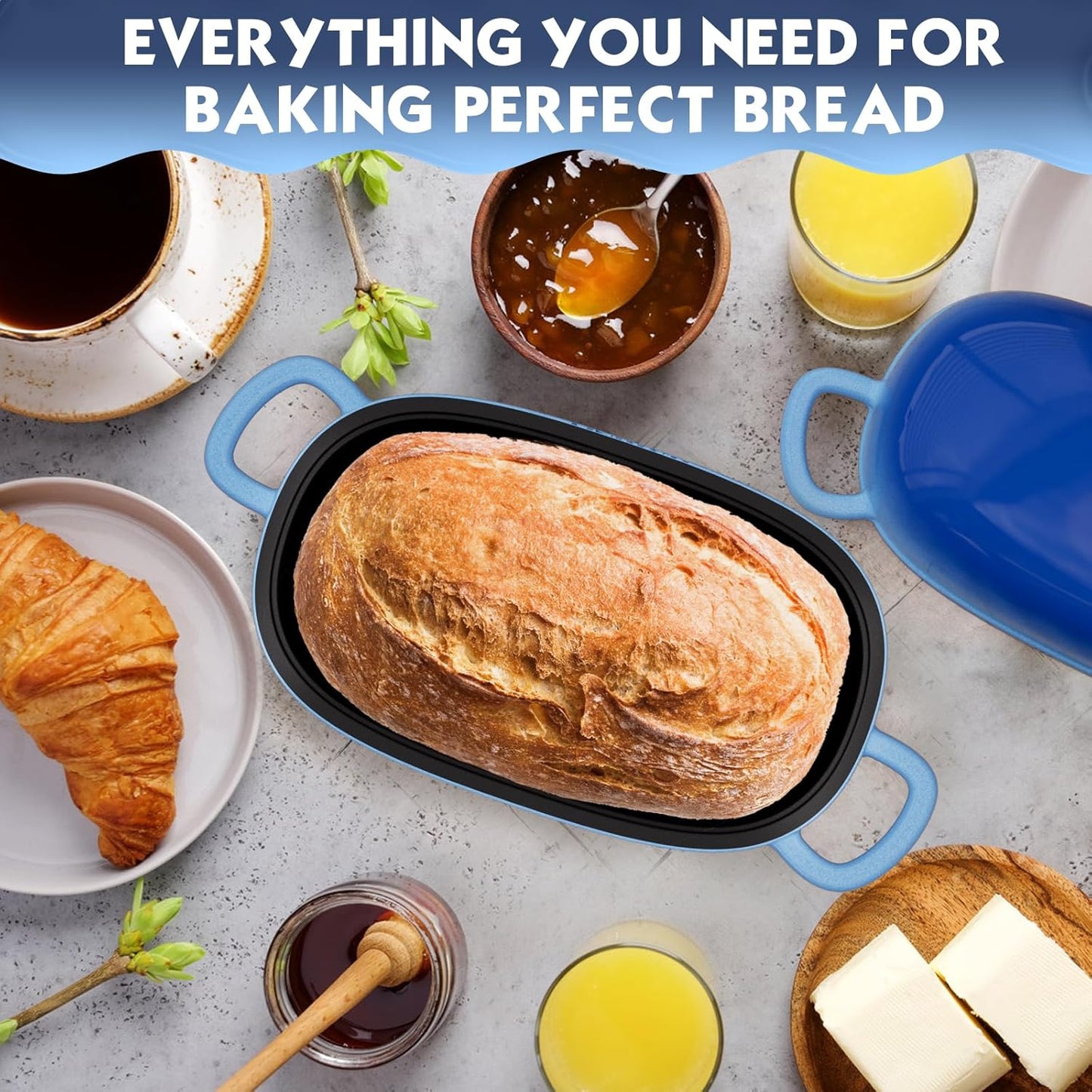 Dutch Oven for Bread Baking - 2.5QT Bread Pans for Homemade Bread Cast Iron Bread Pan Dutch Oven Loaf Pan with Lid and Loop Handles for Homemade Breadmaking