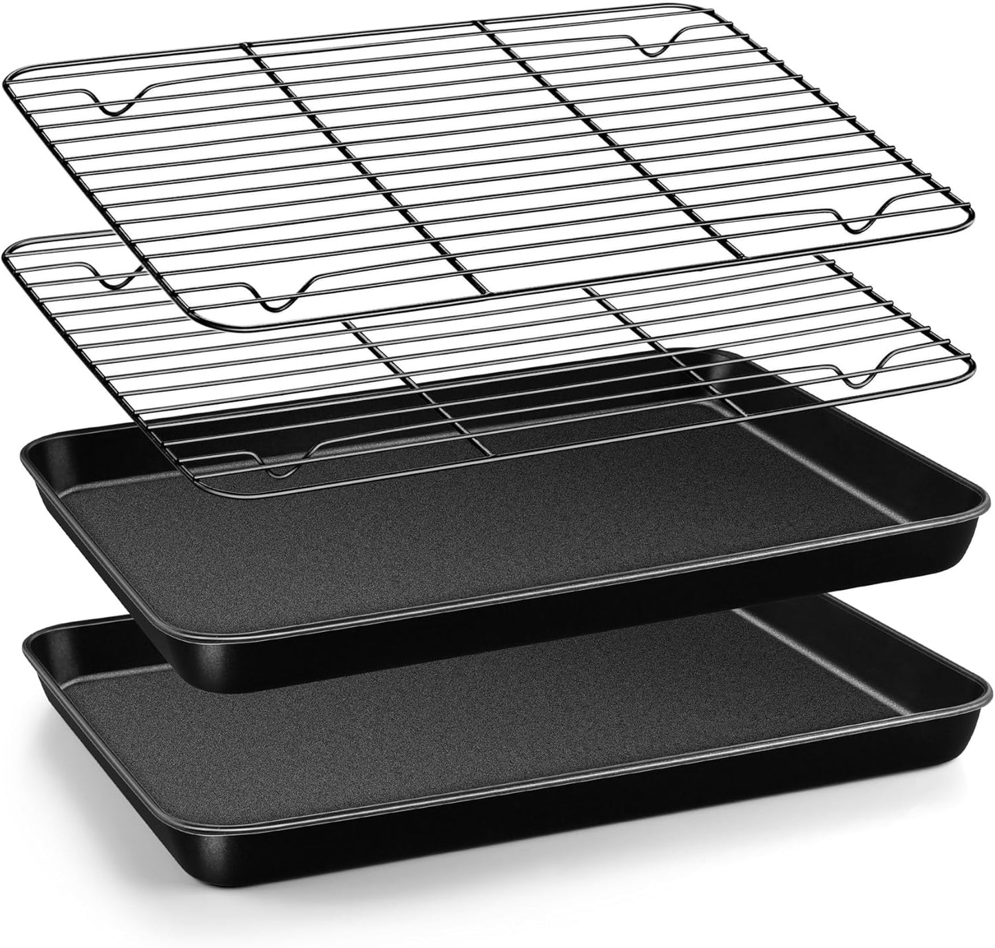 TeamFar Toaster Oven Pan with Rack, 12.5 x 9.7 x 1” Coated Carbon Steel Cookie Baking Pan Tray with Cooling Rack, for Baking/Roasting/Cooling, Healthy & Heavy-Duty, Non-Stick & Easy Clean