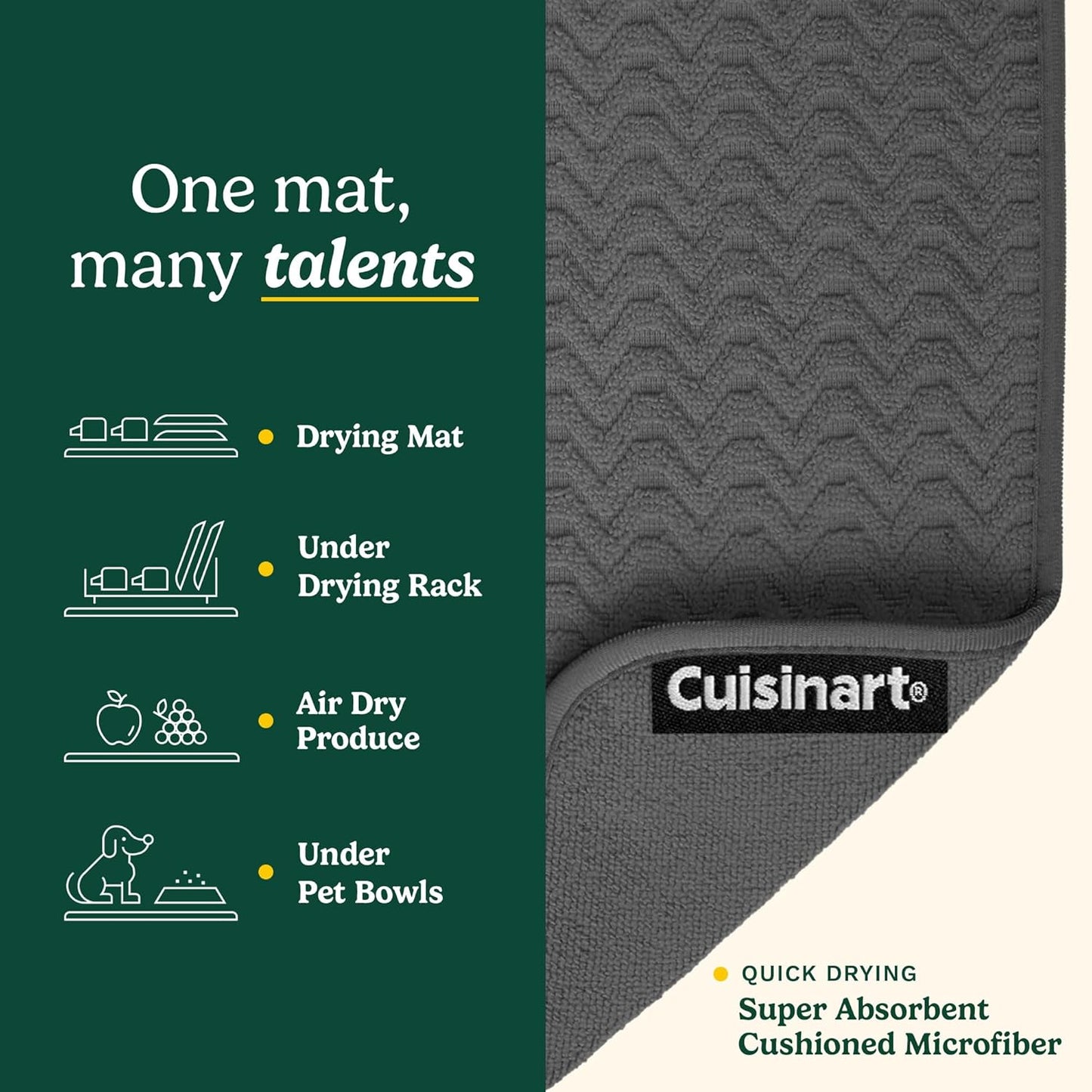 Cuisinart Dish Drying Mats for Kitchen Counter - (2) 18" x 24" Ultra Absorbent Dish Drying Mat XL - Foldable, Machine Washable, Fast Drying Dish Mat (Geostripe)