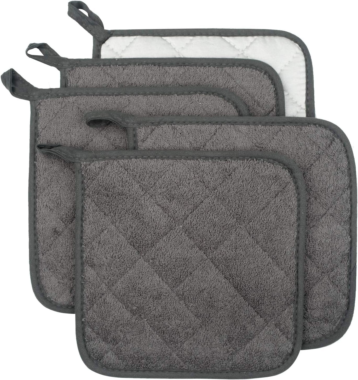 100% Cotton Kitchen Everyday Basic Terry Pot Holder Heat Resistant Coaster Potholder for Cooking and Baking Set of 5 Mineral Gray