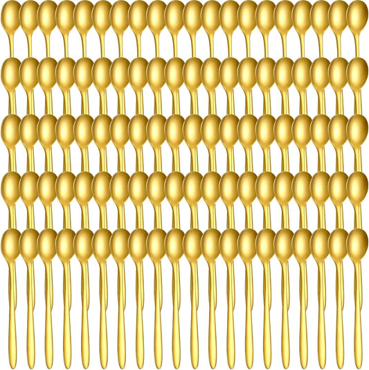 100 Pcs Demitasse Espresso Spoons Stainless Steel Bulk, 4.33'' Small Mini Coffee Tasting Dessert Spoons for Kitchen Dessert, Tea, Appetizer, 1.18'' Wide(Classic Style,Gold)