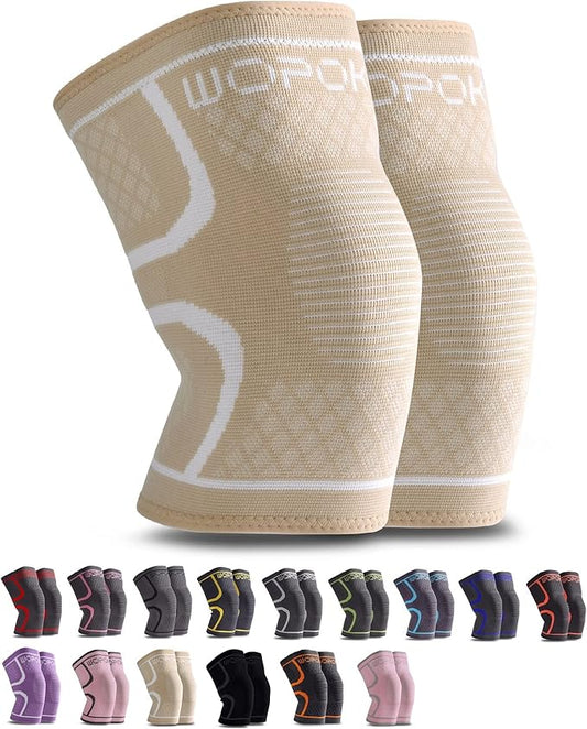 Knee Brace Sleeves for Weightlifting Working out, Knee Pain Relief for Meniscus Tear Arthritis ACL MCL (2 Pack)