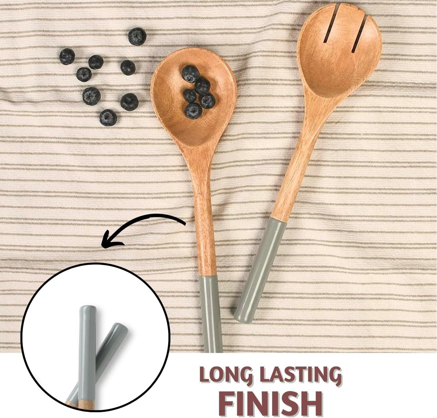 Folkulture Salad Servers or Salad Tongs, Wooden Utensils for Serving Salad, Salad Forks or Salad Tongs for Serving, Salad Sling, 12-inch Spoon and Fork Set, Mango Wood, Grey