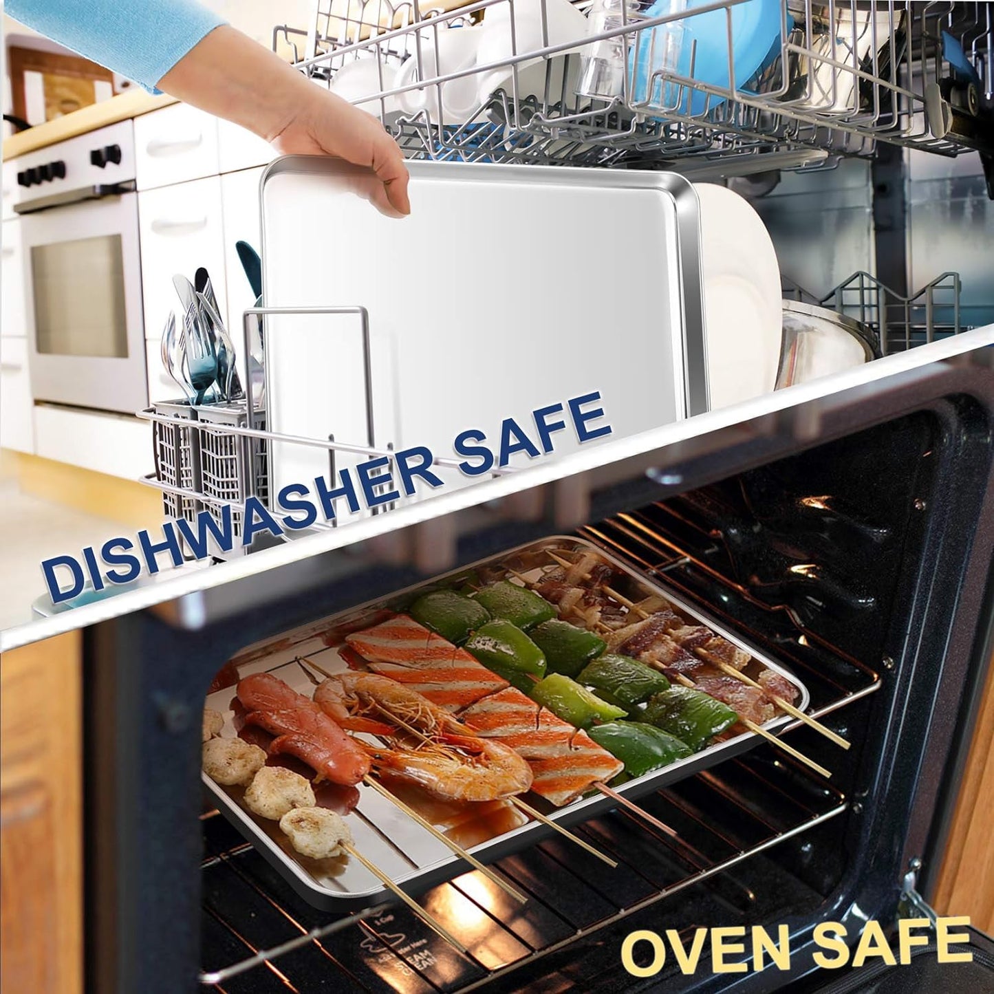 P&P CHEF 16 Inch Baking Cookie Sheet, Oven Pan Tray Stainless Steel Sheet Pan for Kitchen, Oven Bakeware for Multi Uses, Shiny Look & Dishwasher Safe, Healthy & Heavy Duty, 2Pcs