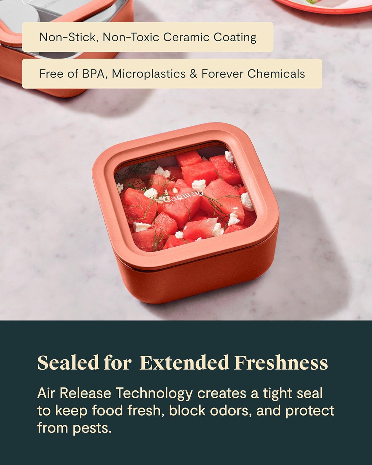 Caraway Glass Food Storage - 4.4 Cup Glass Container - Ceramic Coated Food Container - Non Toxic, Non Stick Lunch Box Container with Lids - Dishwasher, Oven, & Microwave Safe - Perracotta