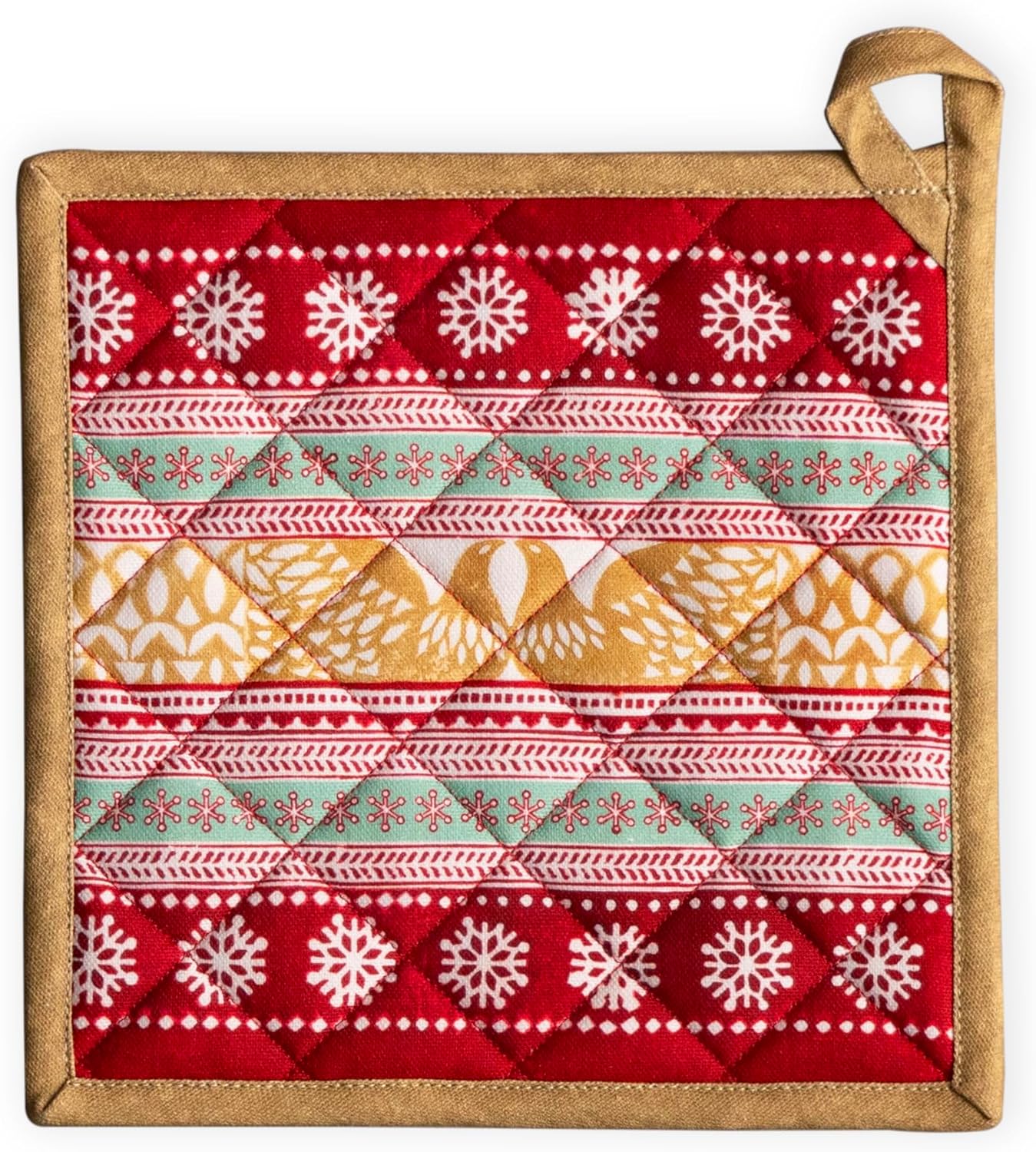 Maison d' Hermine Pot Holders 100% Cotton Heat Resistant Potholders 8" x 8" Hot Pads with Loop BBQ, Cooking, Baking, Grilling, Kitchen, Handling Hot Pans (Pack of 1, Sofia)