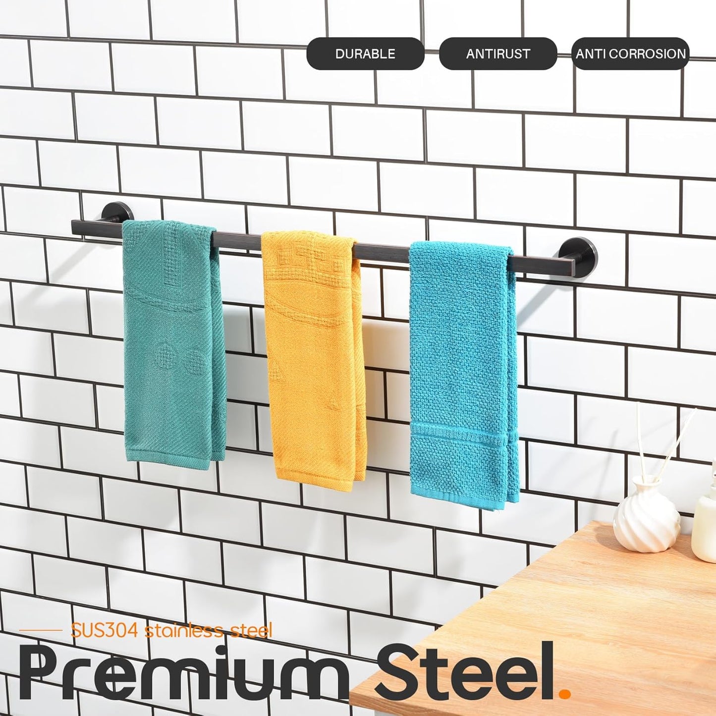 32 Inch Bathroom Towel Bar Bath Towel Rack Kitchen Towel Holder Long Towel Rails Wall Mounted SUS304 Stainless Steel 2 Pack Oil Rubbed Bronze AN4001ORB-L32-P2