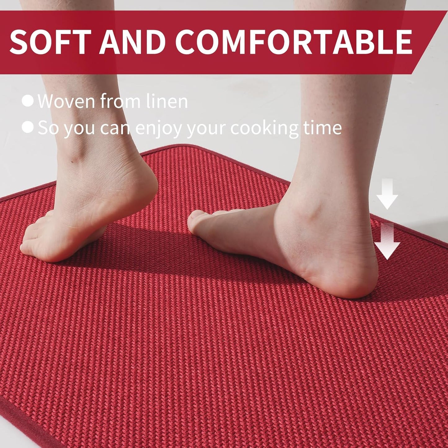 Kitchen Mats for Floor, Super Absorbent Kitchen Rugs Non Slip Washable, Soft Imitation Linen Braided Kitchen Runner Rug, Standing Mat Kitchens Sink Mat, Easy to Clean, Red 17x47