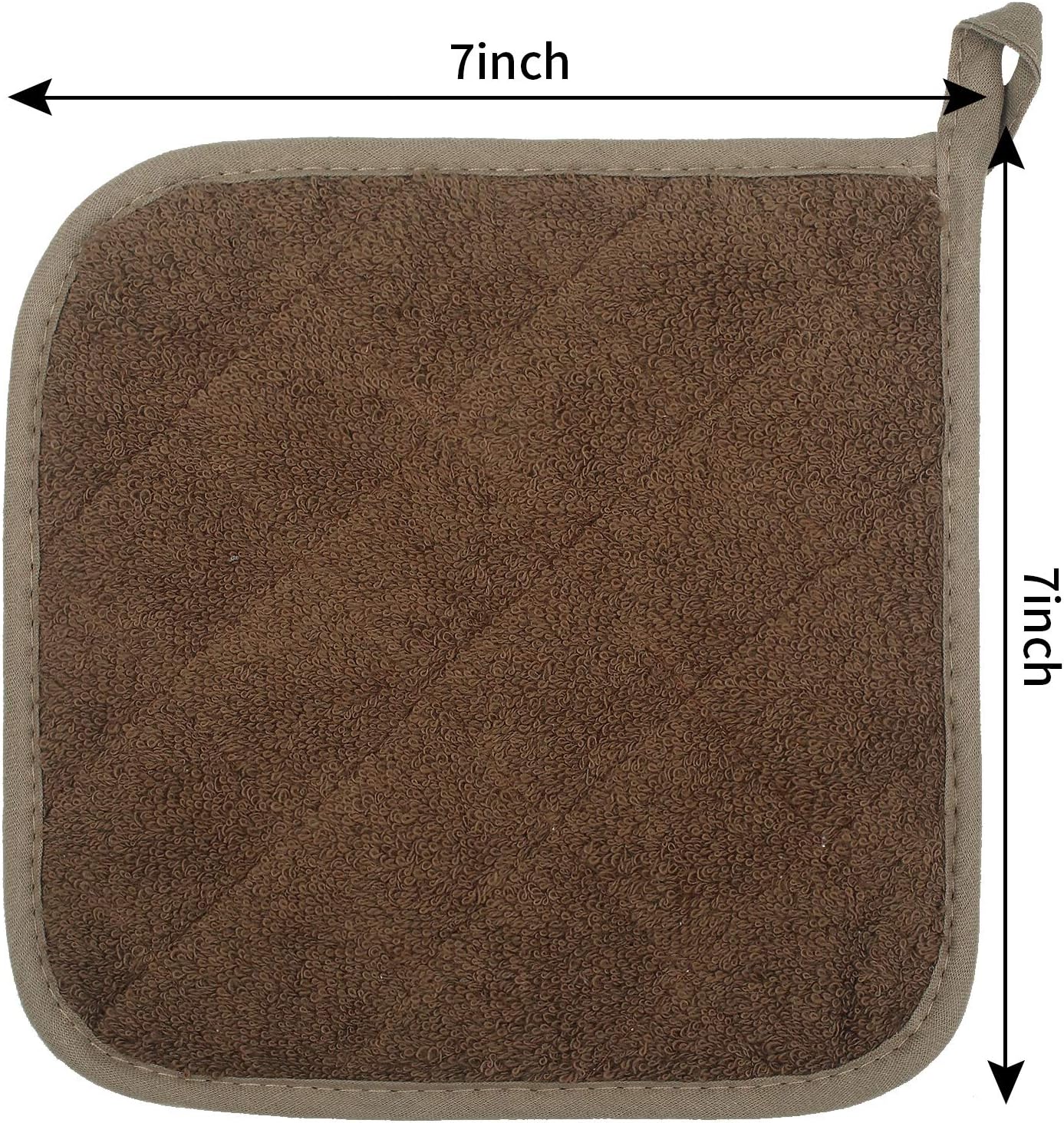 100% Cotton Kitchen Everyday Basic Terry Pot Holder Heat Resistant Coaster Potholder for Cooking and Baking Set of 5 Brown