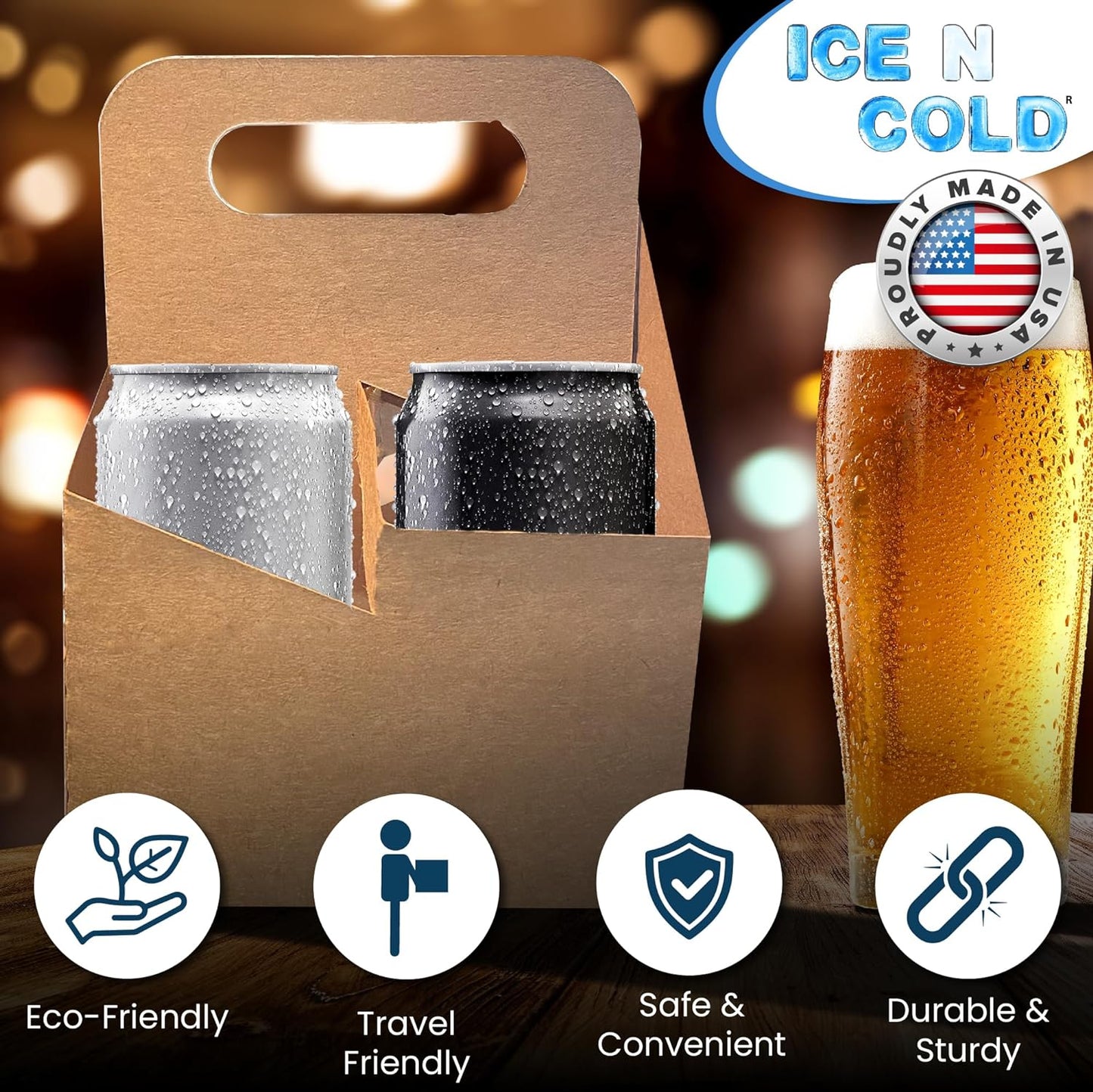 4 Cup Drink Carrier with Handle | Kraft Paperboard Cup Holder | Disposable Cup Holder for Hot or Cold Drinks | Cup Carrier for Food Delivery Services, Uber Eats, Door Dash (15)