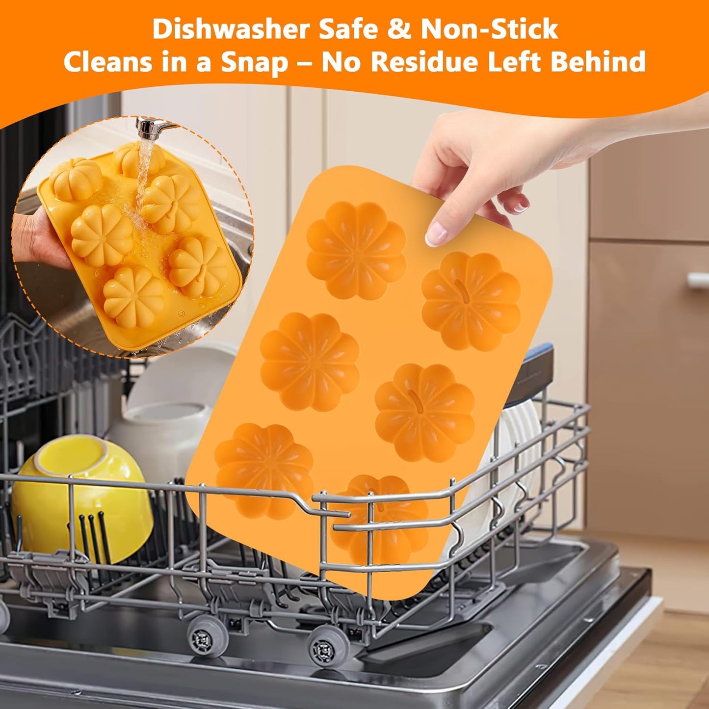 3-Pack 6-Cup Silicone Muffin Pans, Nonstick Cupcake Baking Molds, BPA/PFA-Free, Dishwasher & Oven Safe Pumpkin