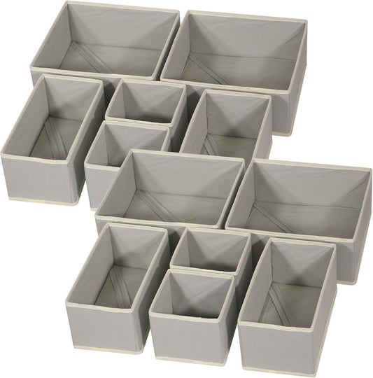 DIOMMELL 12 Pack Foldable Cloth Storage Box Closet Dresser Drawer Organizer Fabric Baskets Bins Containers Divider for Baby Clothes Underwear Bras Socks Lingerie Clothing,Grey 444