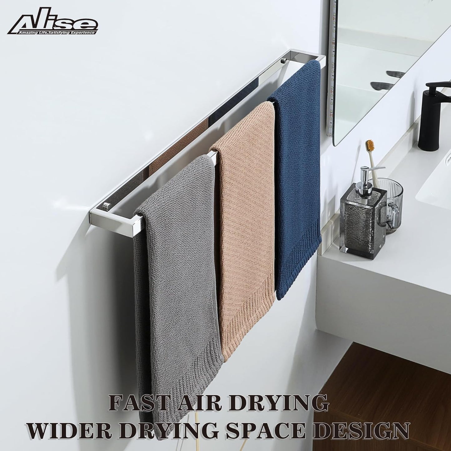 Alise Bath Towel Bar,Wall Mount Towel Holder Towel Rack Towel Hanger for Bathroom Lavatory,24 Inch SUS304 Stainless Steel Towel Rail,Polished Chrome GJF060-C