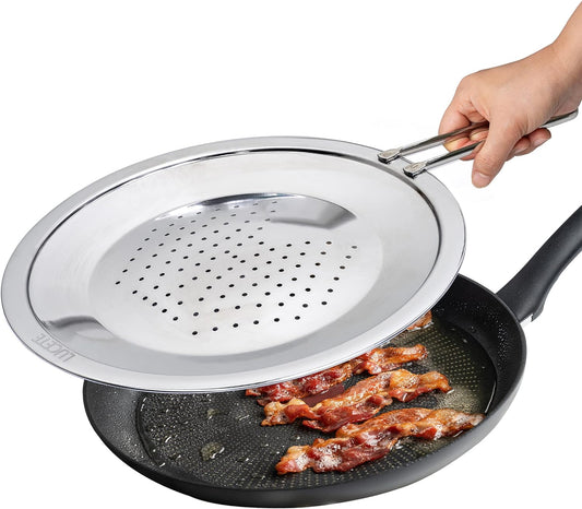 LUCETE Stainless Steel Splatter Screen 12.6" – Hot Grease Splatter Screen for Frying Pan - Oil Splash Guard - Protect your Skin from Burn & Keep Your Kitchen Cleaner (12.6 inch)