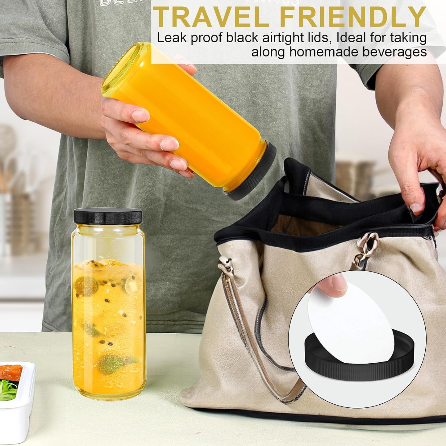 Ruckae Gold 16oz 10 Pack Juice Bottles, Glass Bottles Juicing with Lids, Smoothie Cup Lids and Straws, Water Bottle Mason Jar Drinking Glasses for Juicing, Smoothies, Kombucha