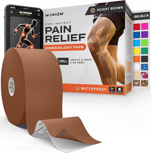 Kinesiology Tape-Incredible Support for Athletic Sports and Recovery + Free Taping Guide-Uncut 2 inch 50 feet Roll (Desert Beige (Brown) + Free Taping Guide, Pack of 1)
