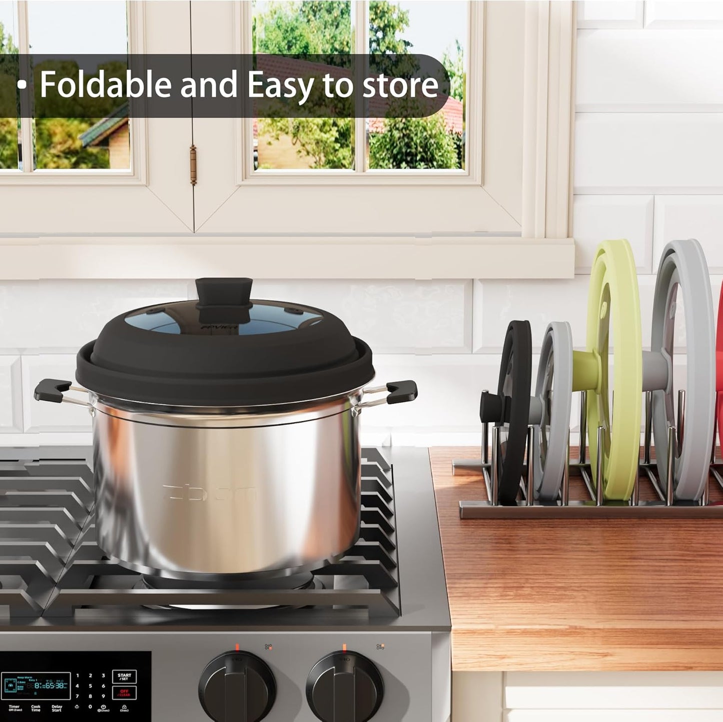 Microwave Splatter Cover, Collapsible Silicone Microwave Plate Cover with Glass for Food Splatter Guard Lid 9 inch Black