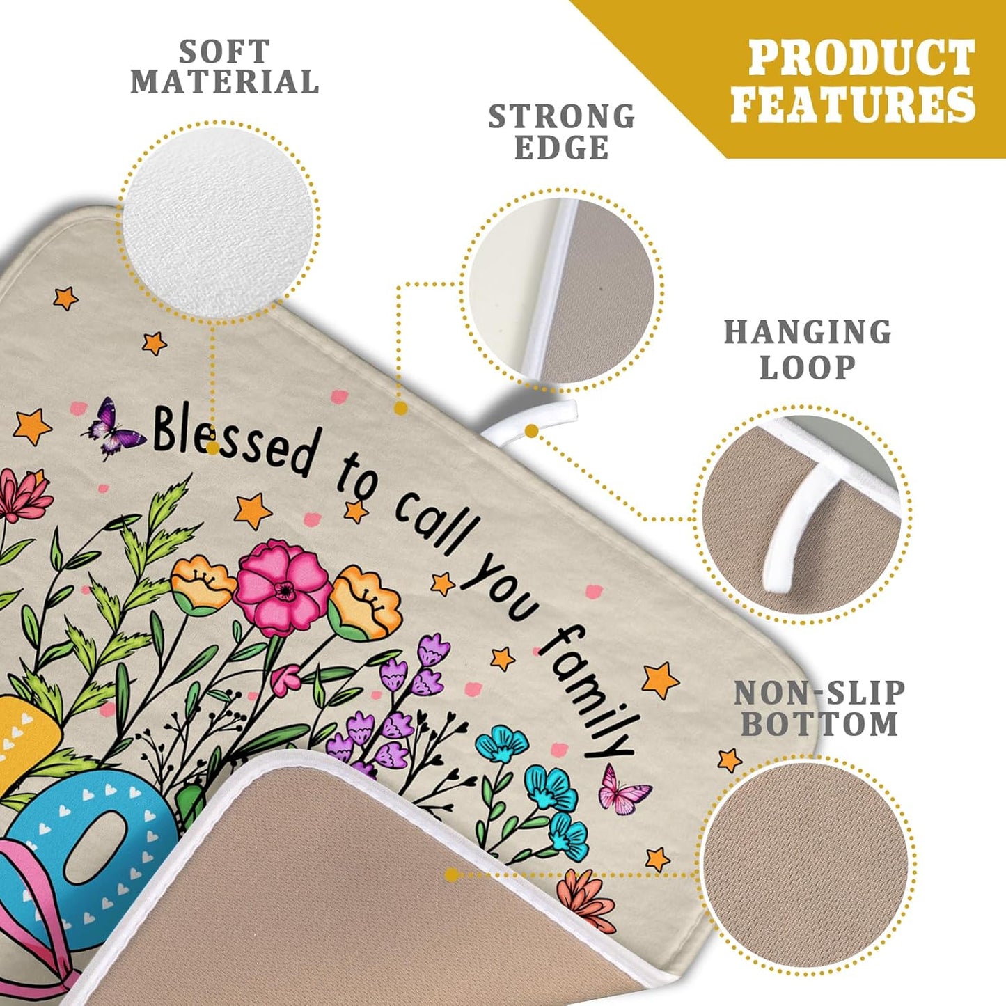 Lovely Home Dish Drying Mat for Kitchen Counter Sweet Family Decoration Absorbent Microfiber Coffee Mat 16 x 18 In