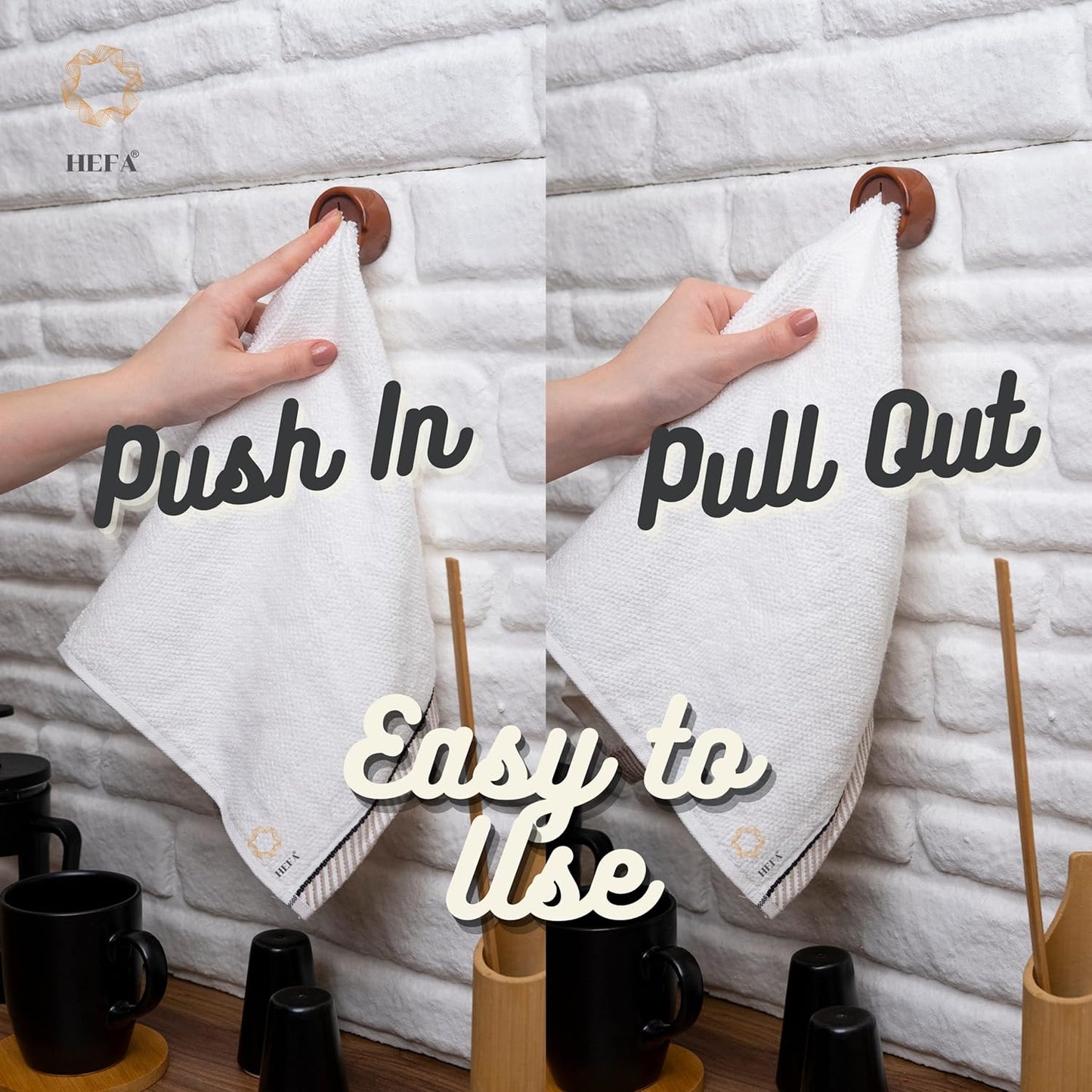 HEFA Towel Holder, 8 Pack, Plastic, Chocolate Brown, Kitchen Organization, Wall Mount, Towel Hook, Storage Hook, 2 lbs Weight Capacity