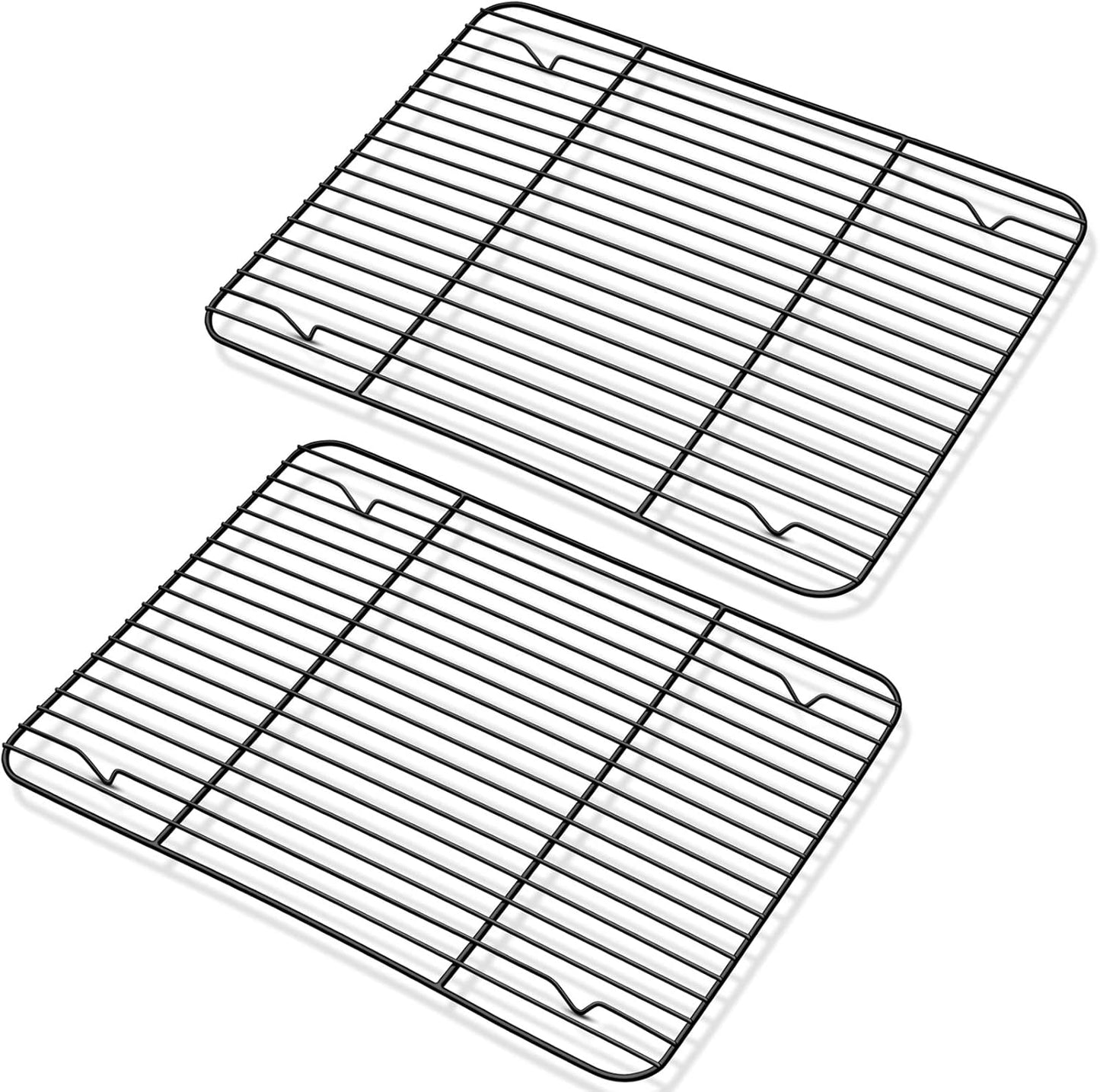 P&P CHEF Cooling Baking Rack Pack of 2, Stainless Steel Cooling Racks for Cooking Baking Roasting Grilling Drying, Dense Wires & Smooth Edge, Easy to clean, Black,11.6" x 9"