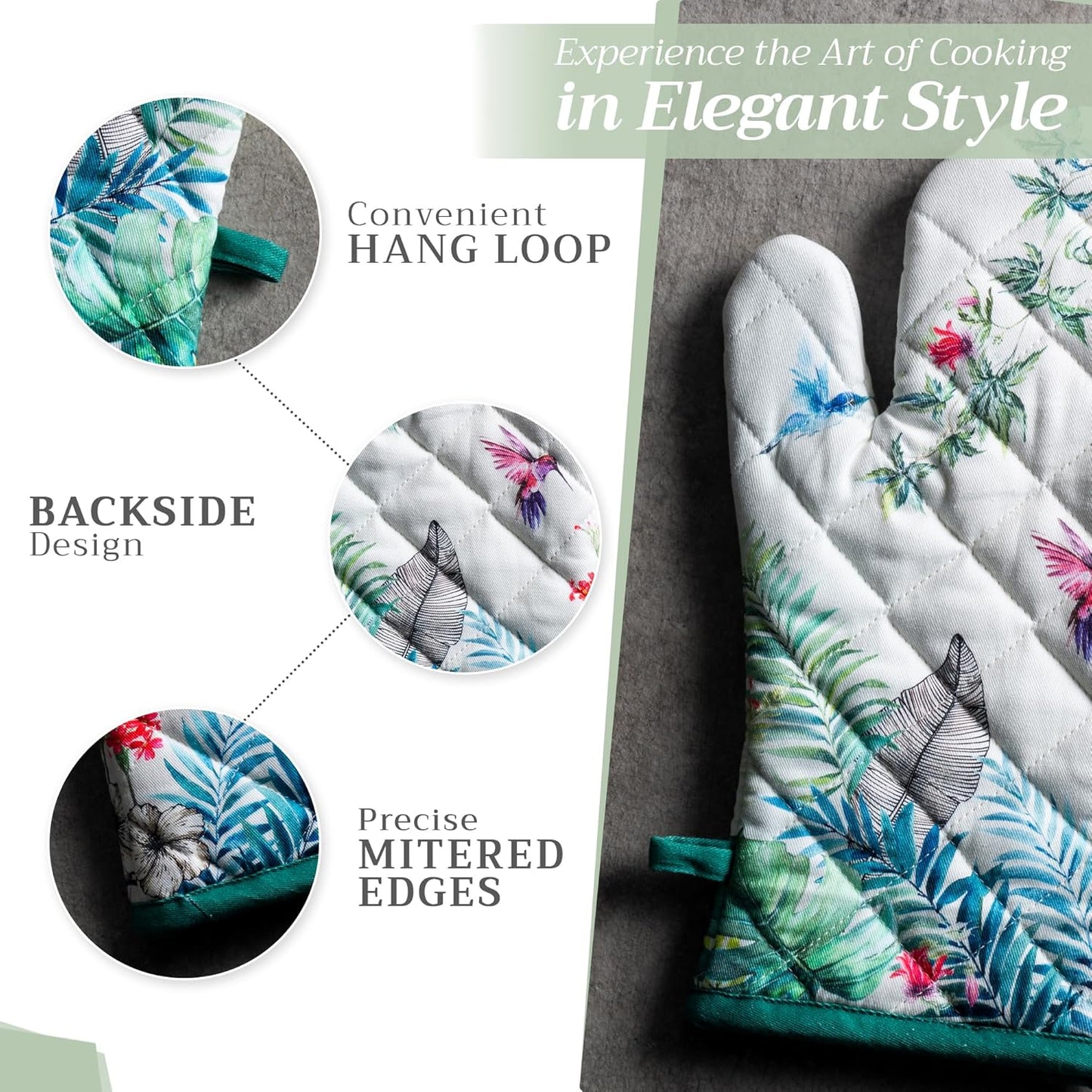 Maison d' Hermine Oven Gloves 100% Cotton Oven Mitt 7" x 13" with Loop Heat Resistant, BBQ, Cooking Gloves, Baking, Grilling, Kitchen, Handling Hot Pans Spring/Summer (Pack of 1, Tropiques)