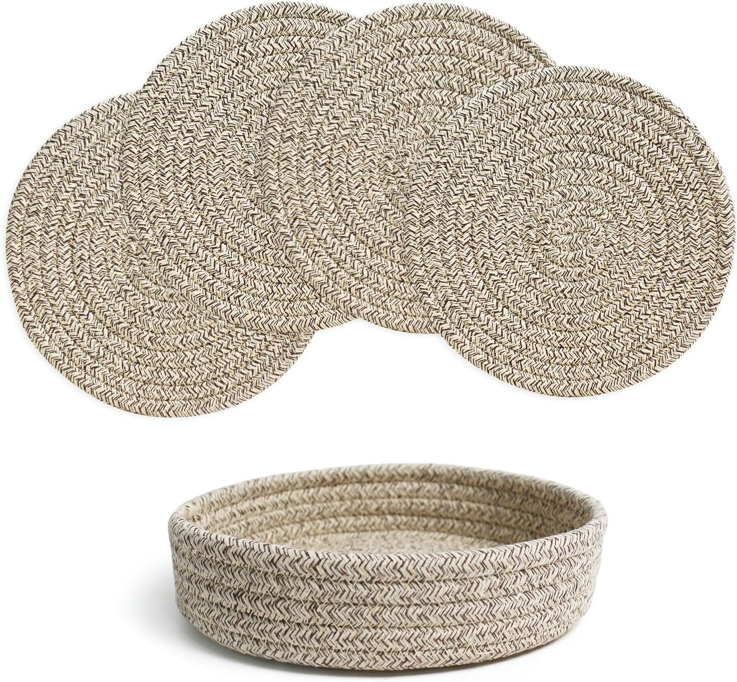 RIOOP 7 Inches Trivets for Hot Dishes, Pots and Pans with Storage Basket, 4 Heat Resistant Large Coaster for Kitchen, Hot Pads Mats for Countertops Table Kitchen Essentials Farmhouse Halloween Decor