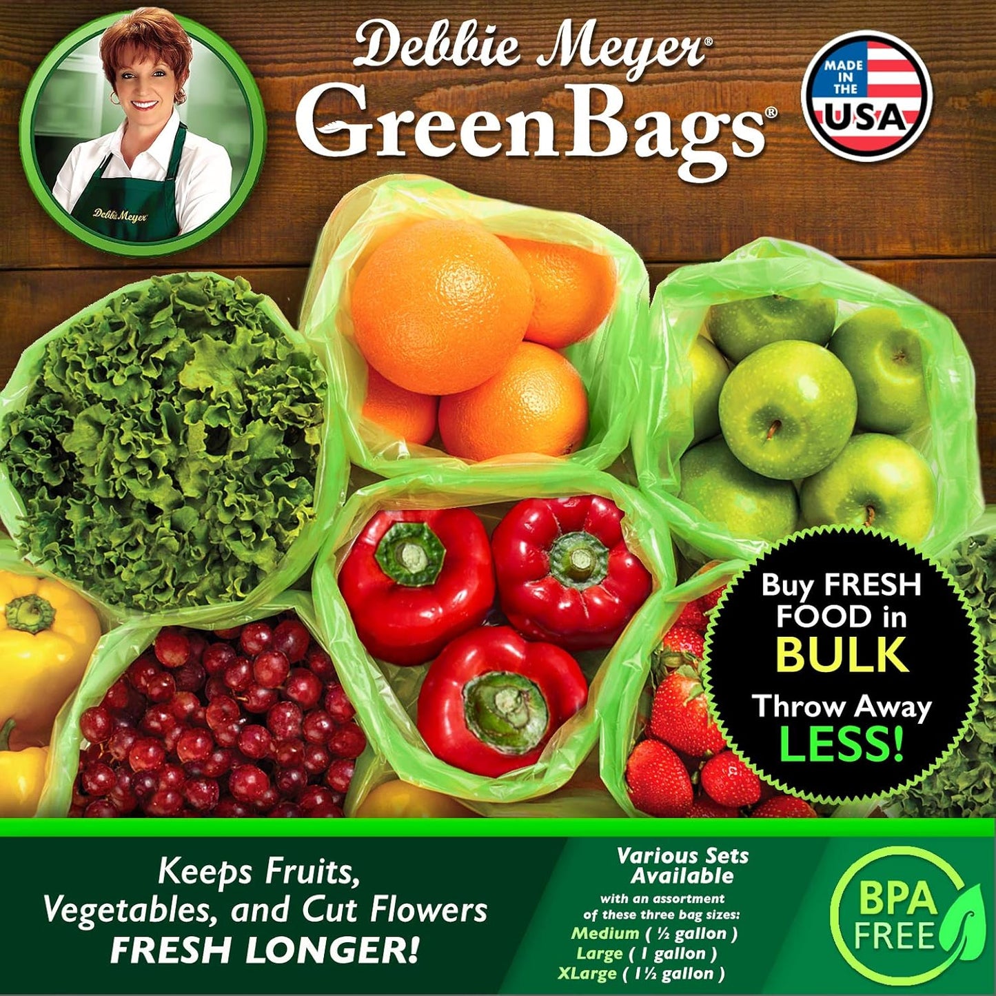 Debbie Meyer, GreenBags 20-Pack (8M, 8L, 4XL) | Reusable Storage Bags Keeps Fruit, Vegetables, Produce, Cut Flowers Fresh Longer, Kitchen & Fridge Preservation Solution, BPA Free, Made in the USA