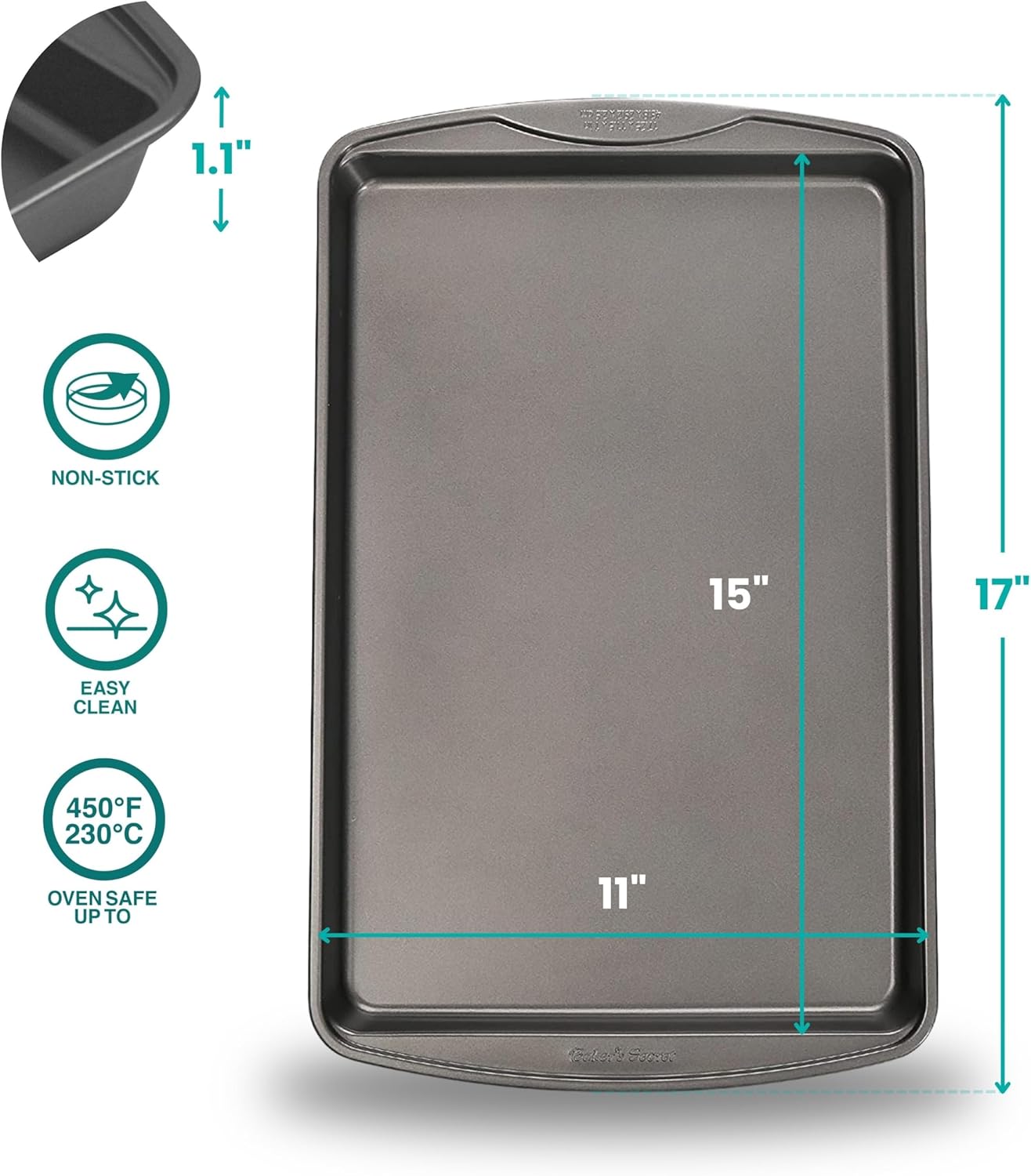 Baker's Secret Nonstick Cookie Sheets 15in baking area, Baking Trays for Oven Premium Food-Grade Coating, Non-stick Cookie Sheets, Baking Accessories - The Classic Collection (2x Medium 15" x 11")