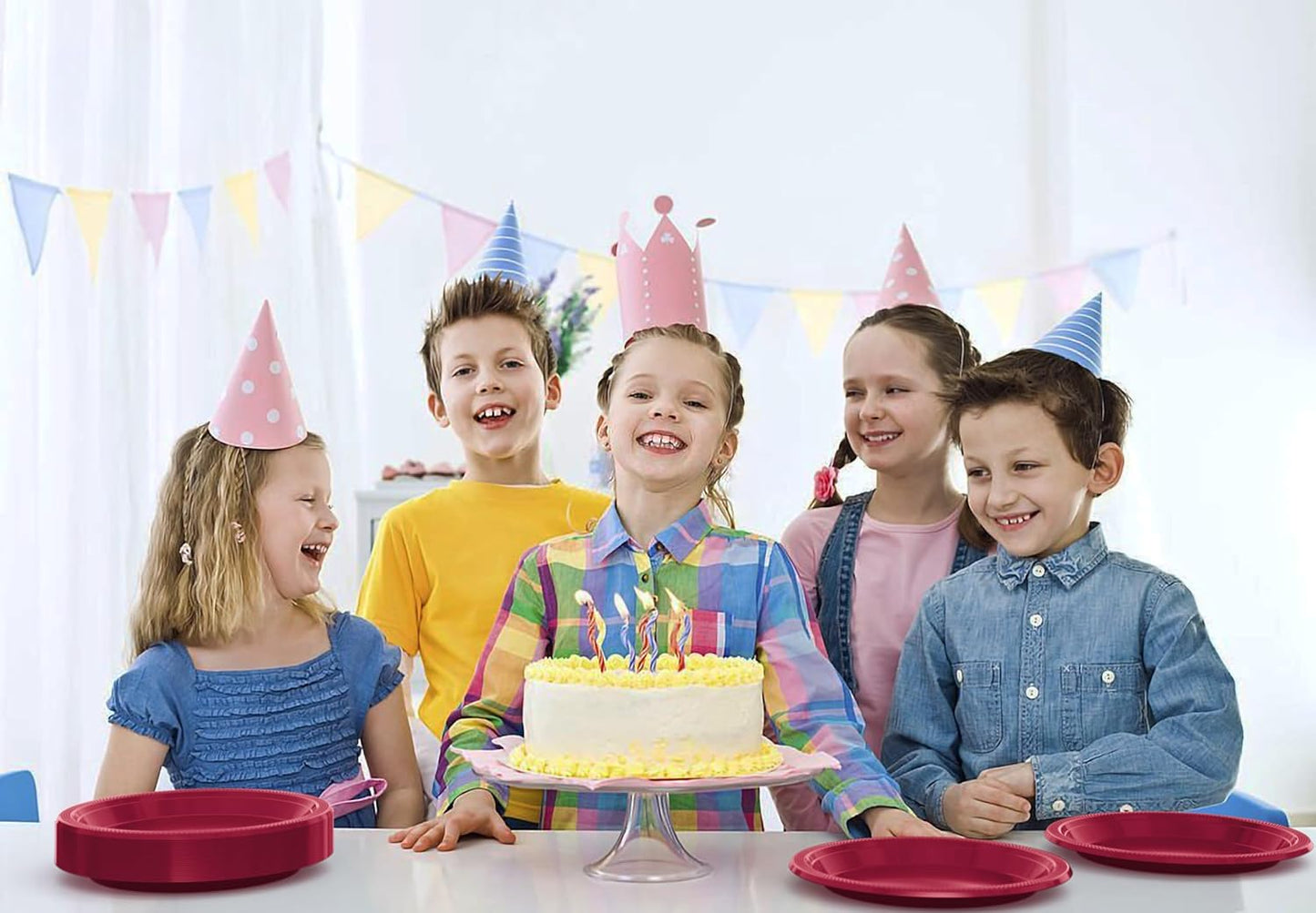 Exquisite Party Solids Burgundy Plastic Plates For Party 9" Burgundy Disposable Plates Heavy Duty Supplies 100 Pcs Plastic Dinnerware Sets Heavy Duty 350 GSM Disposable Dinnerware Set