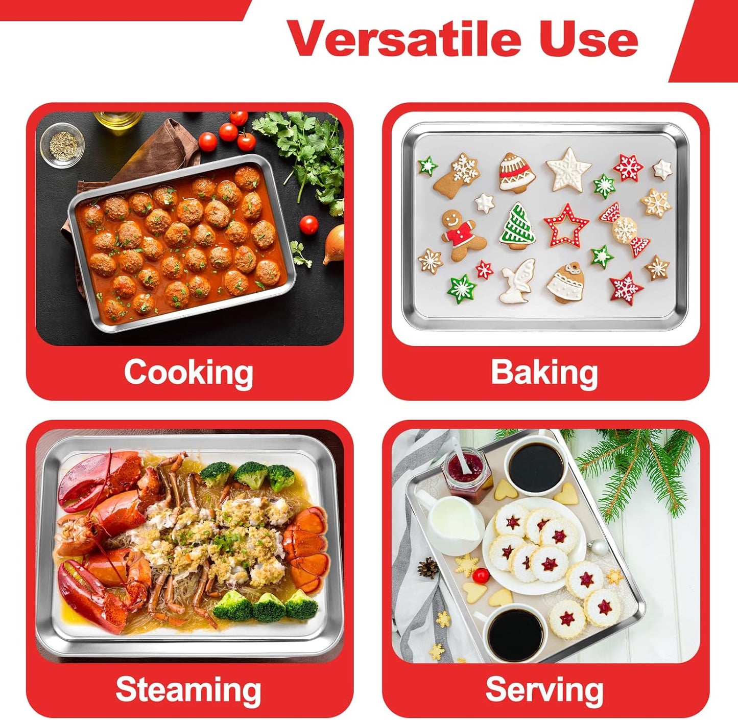 Baking Sheets for Oven, Stainless Steel Cookie Sheet Baking Pan Toaster Oven Tray 10 x 8 x 1 Inch, Easy Clean & Non-stick & Dishwasher Safe