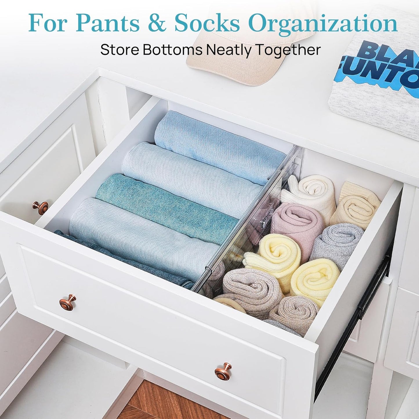 Vtopmart 10 Pack 6" Tall Upgrade Drawer Dividers for Big and Deep Drawer, 12.8"-22.3" Adjustable Expandable Dresser Drawer Organizer, Clear Plastic Separators for Dresser, Baby Supplies, Kitchenware