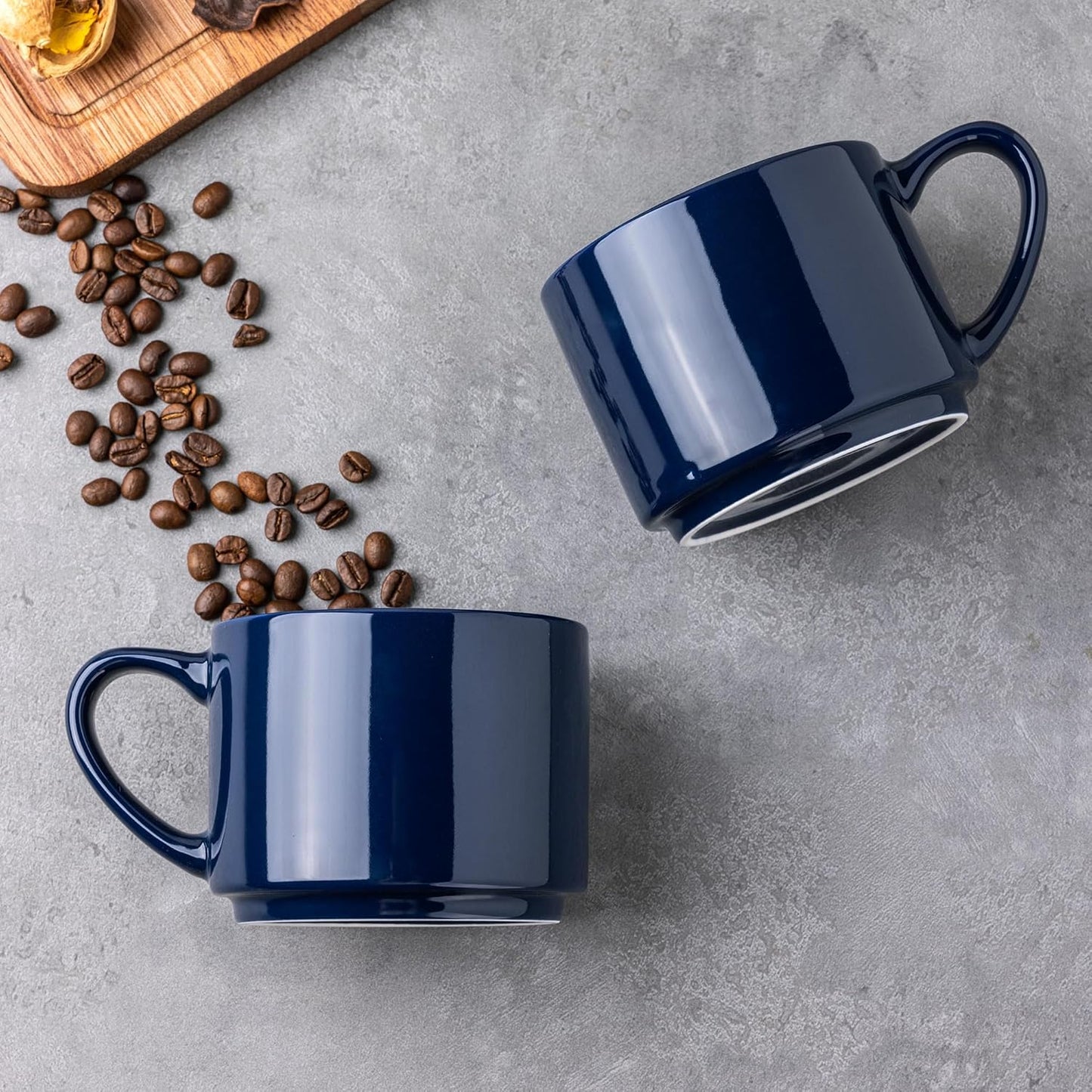 GBHOME 14 OZ Coffee Mugs Set of 6, Stackable Ceramic Mugs for Men, Women, Modern Coffee Cups for Latte,Cappuccino,Hot Cocoa. Dishwasher & Microwave Safe, Navy Blue