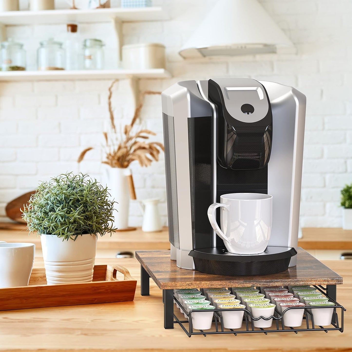 DecoBrothers K-Cup Holder Drawer for 30 Coffee Pods Storage, Rustic Brown