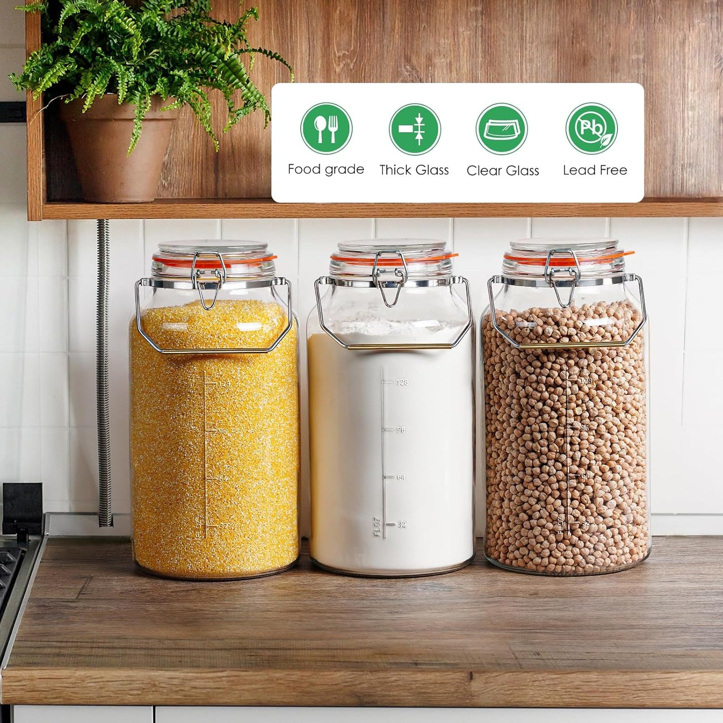 1.5 Gallon Glass Jar with Airtight Lid Wide Mouth, Gallon Storage Jar with Stainless Steel Handle - Large Glass Food Storage Container with Lid for Flour, Sugar, and Dog Treats