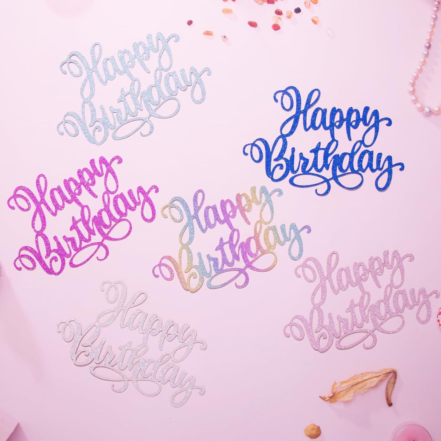 Happy Birthday Cake Toppers 9 Inch Glitter Happy Birthday Cake Pick for Birthday Anniversary Theme Party Cake Decorations Supplies - Silver