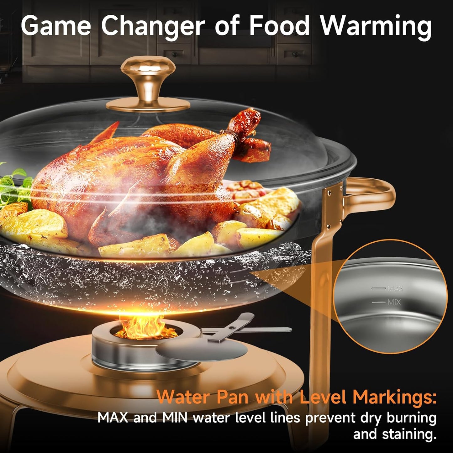 Chafing Dishes for Buffet, 4 Pack 5QT Round Stainless Steel Chafing Dish Set for Home Parties, Christmas Gatherings, Catering Events Complete Buffet Warmer Set (Rose Gold 2)